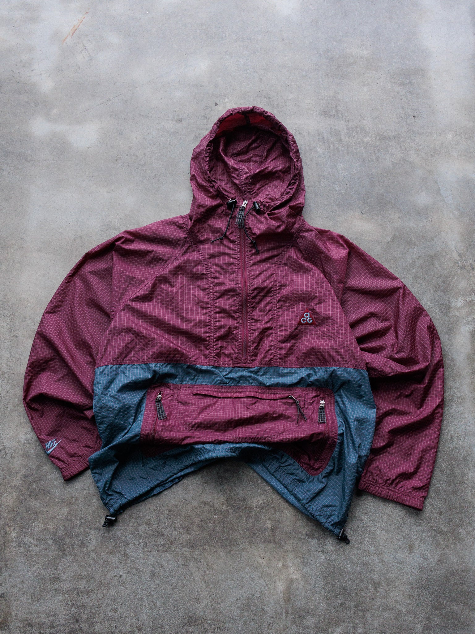 Vintage 00s Burgundy & Teal Nike ACG Check Jacket (L)