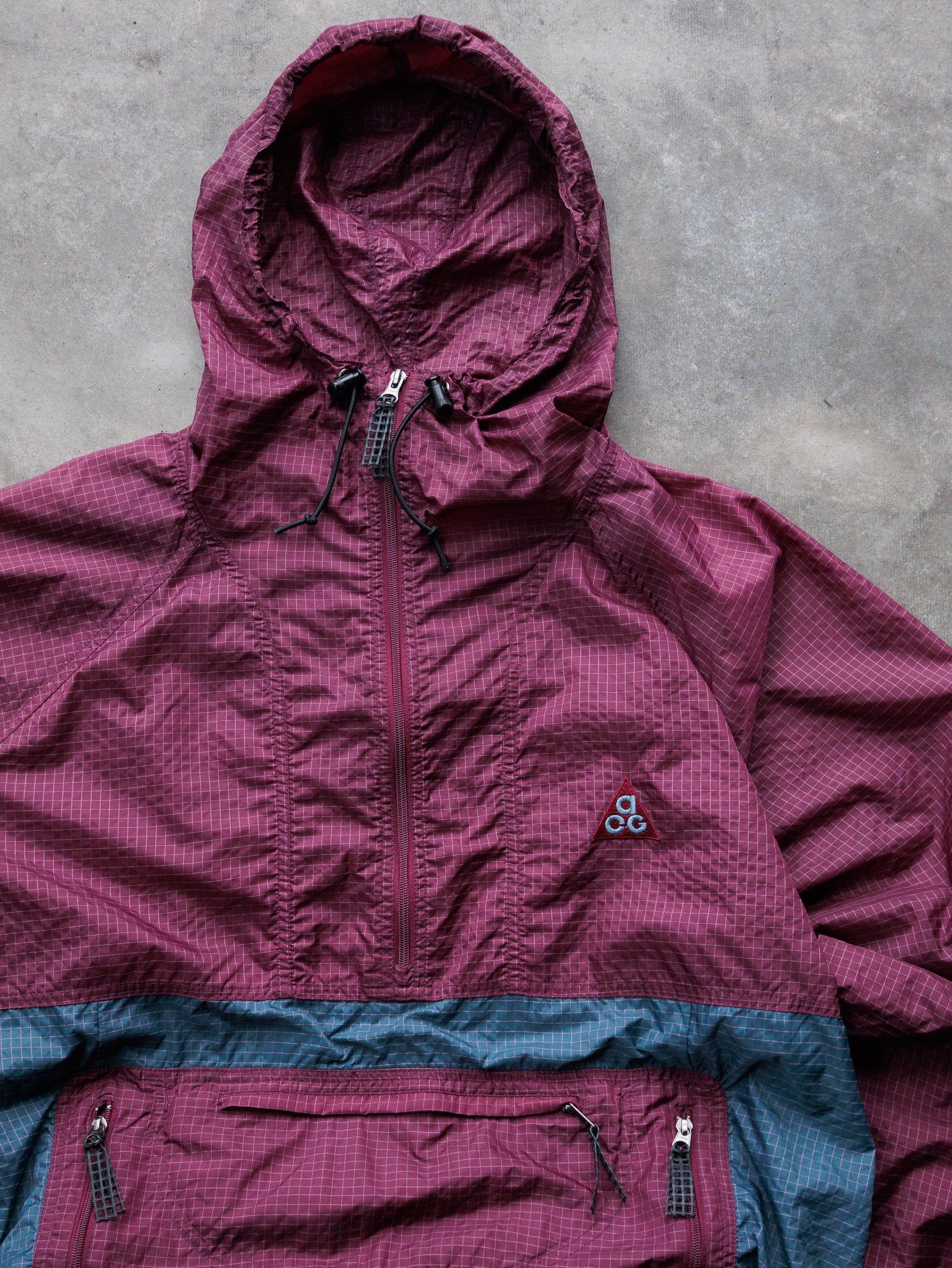 Vintage 00s Burgundy & Teal Nike ACG Check Jacket (L)