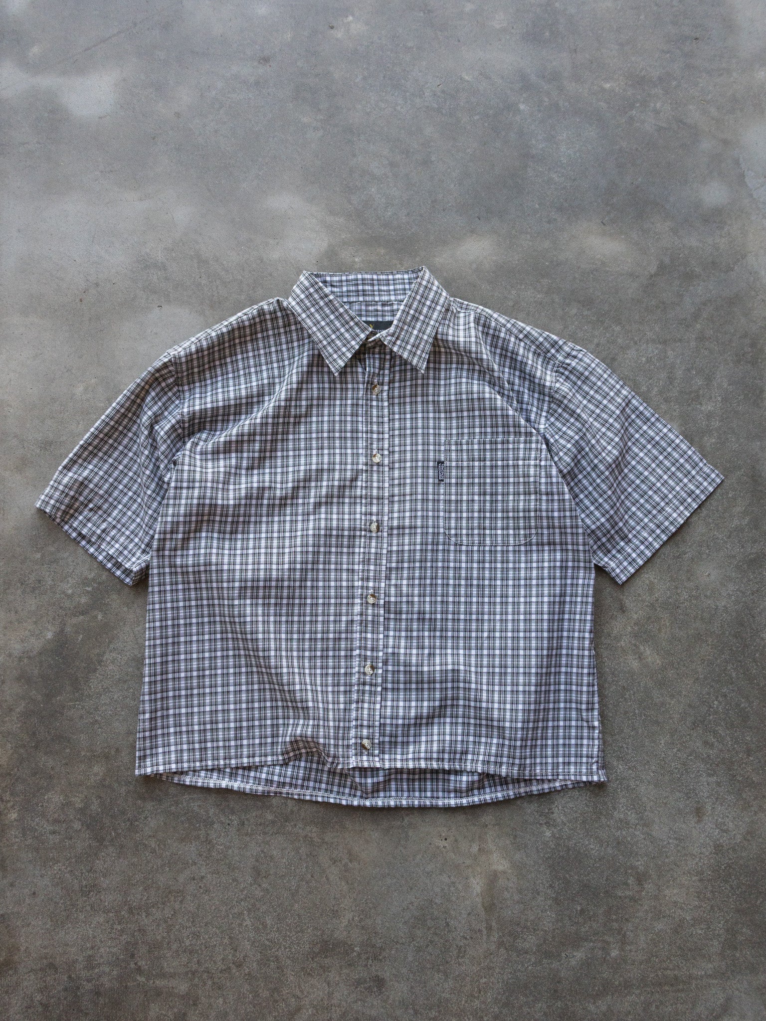 Vintage Grey Black Check Cropped Shirt (L)