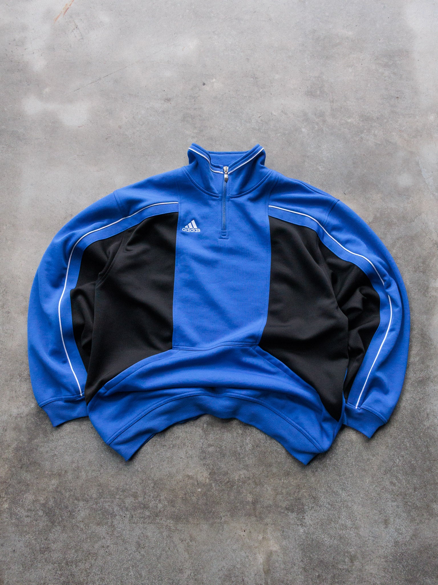 Vintage 90s Blue & Black Adidas Quarter Zip Sweatshirt (L)