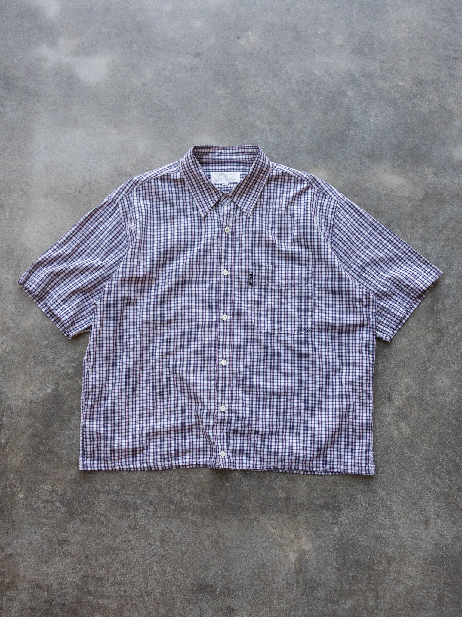 Vintage Navy Red Check Cropped Shirt (L)