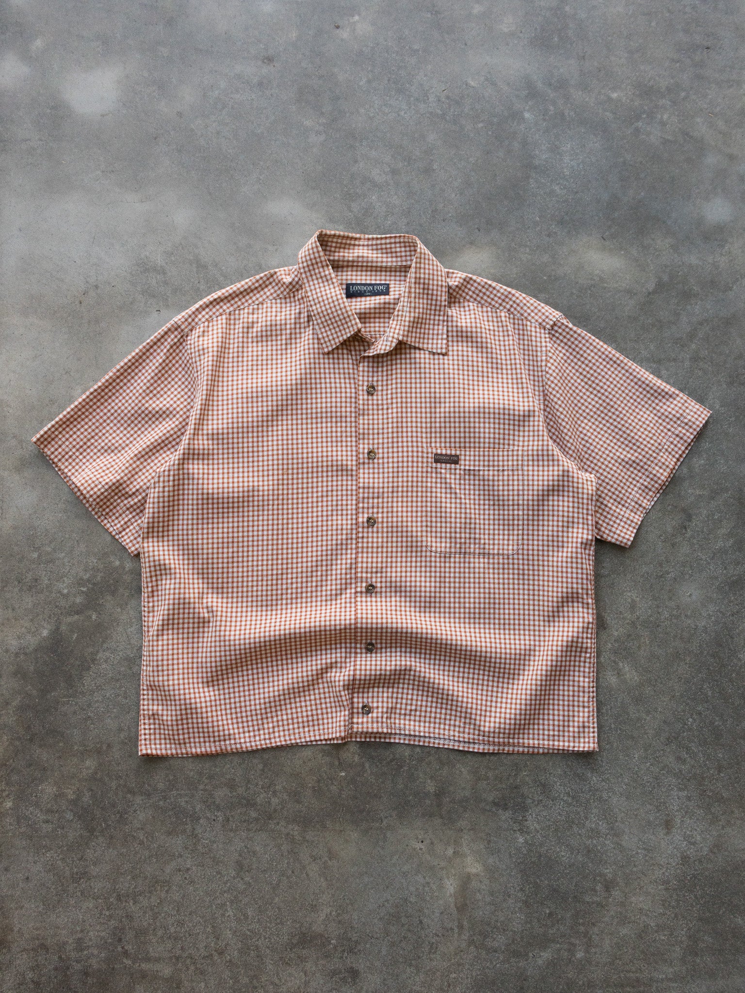 Vintage Orange White Check Cropped Shirt (L)