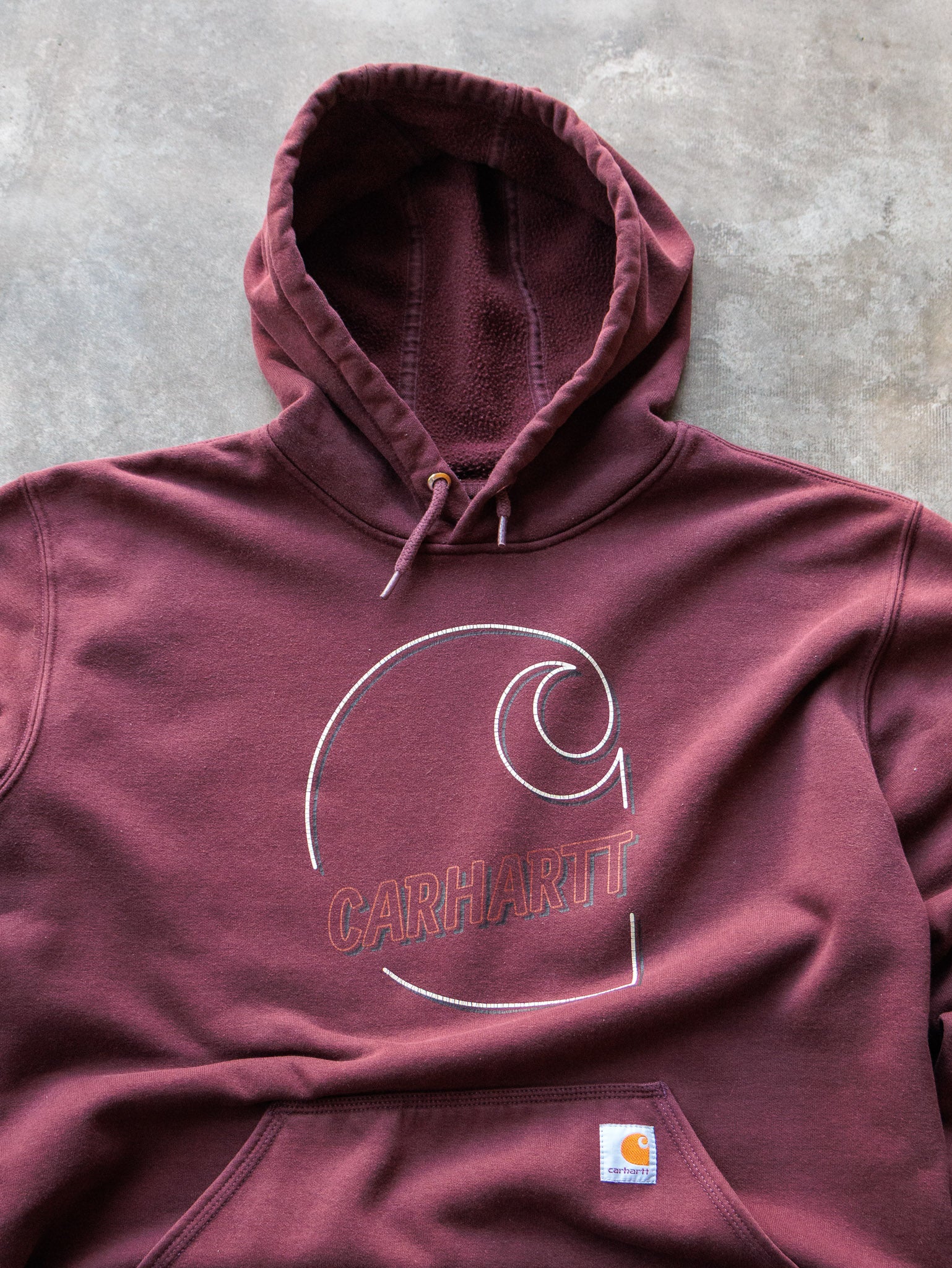 Vintage Burgundy Carhartt Graphic Hoodie (XL)