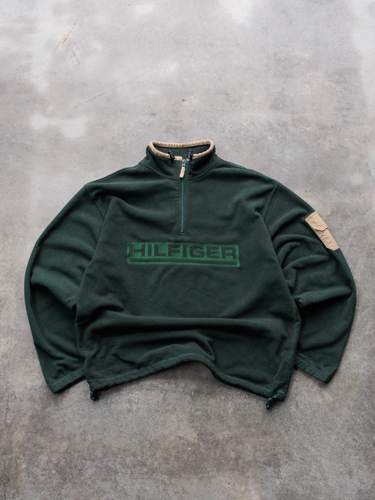 Vintage 90s Green Tommy Hilfiger Quarter Zip Fleece Sweatshirt (L)