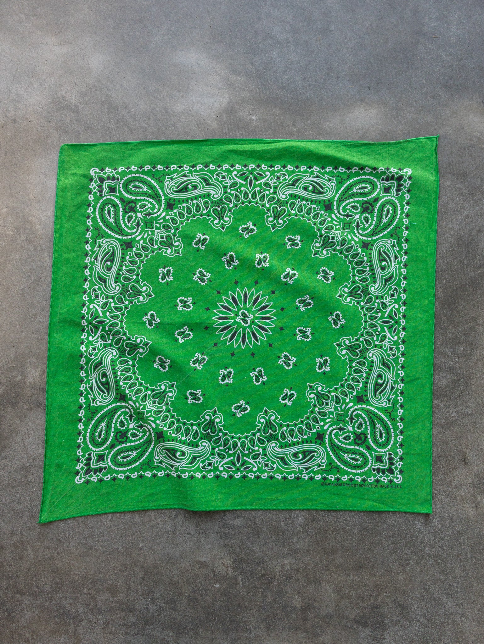 Vintage Kelly Green Paisley Bandana