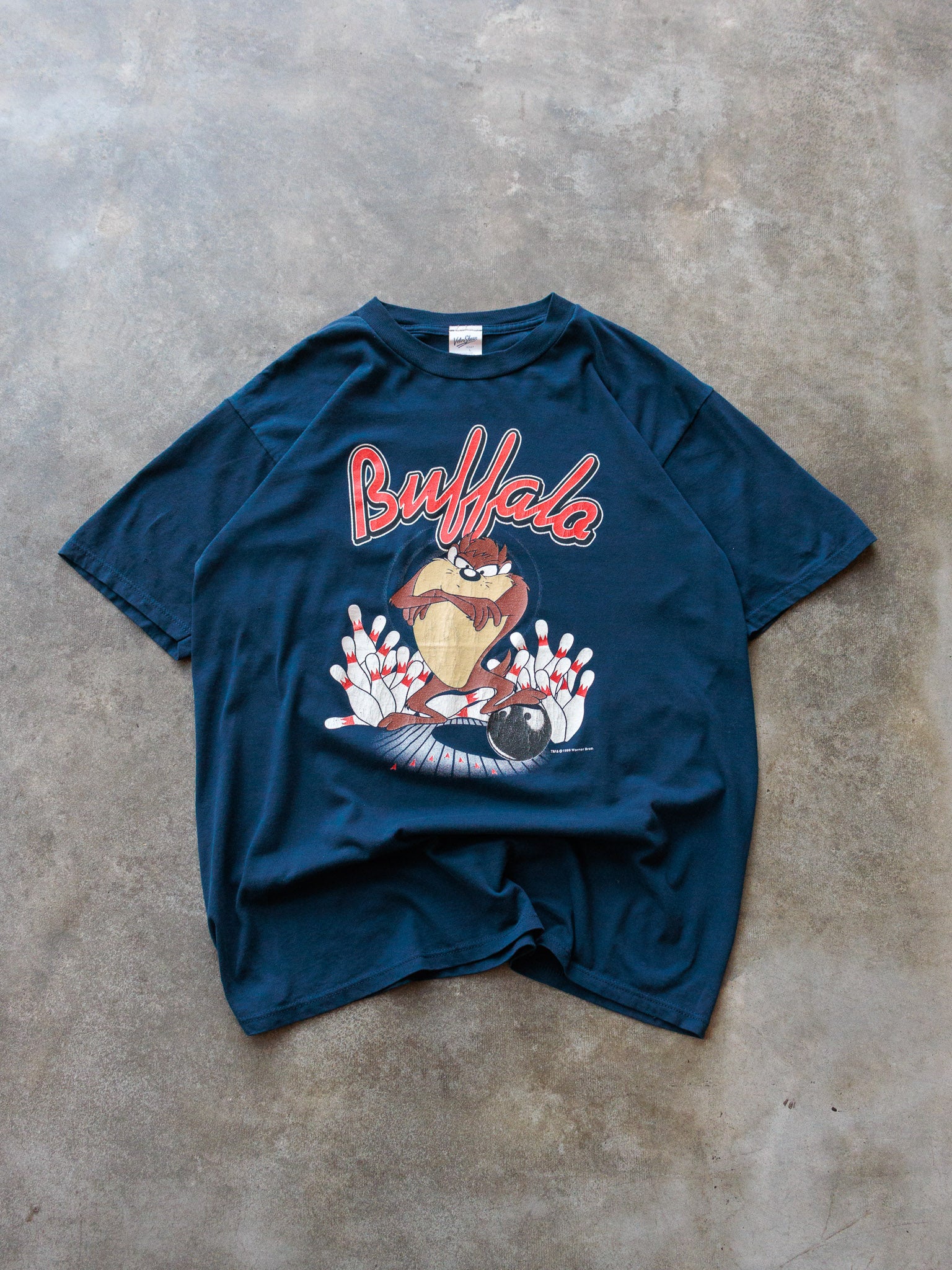 Vintage 1996 Navy Looney Tunes Taz Buffalo Bowling Tee (L)
