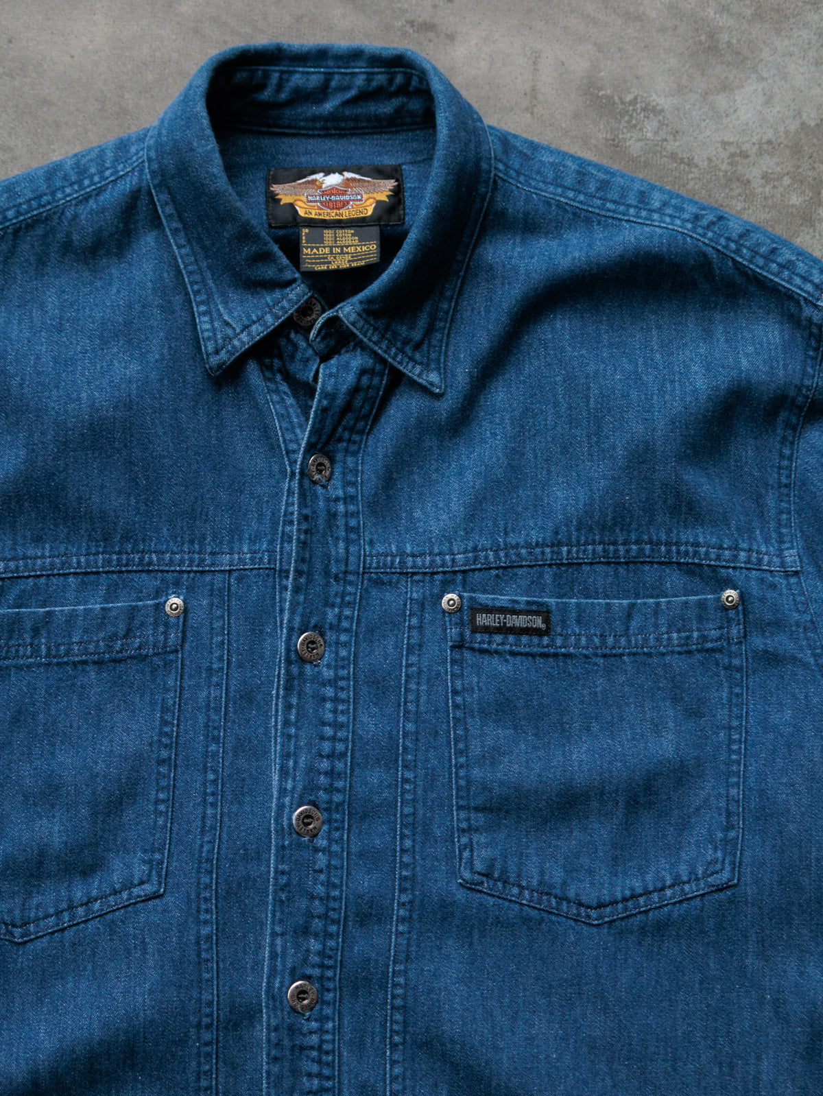 Vintage Blue Harley-Davidson Denim Shirt (L)