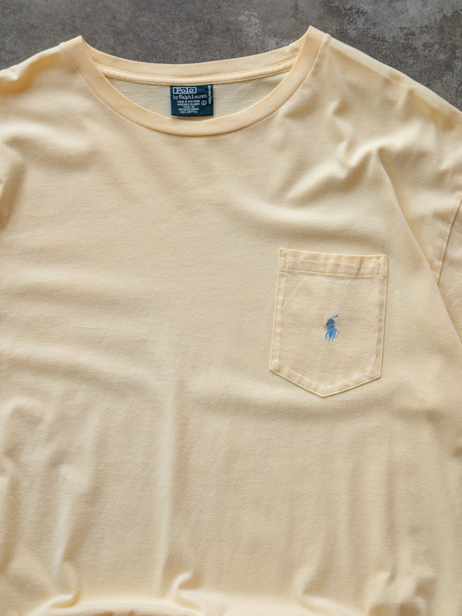 Vintage Pale Yellow Polo Ralph Lauren Pocket Tee (L)
