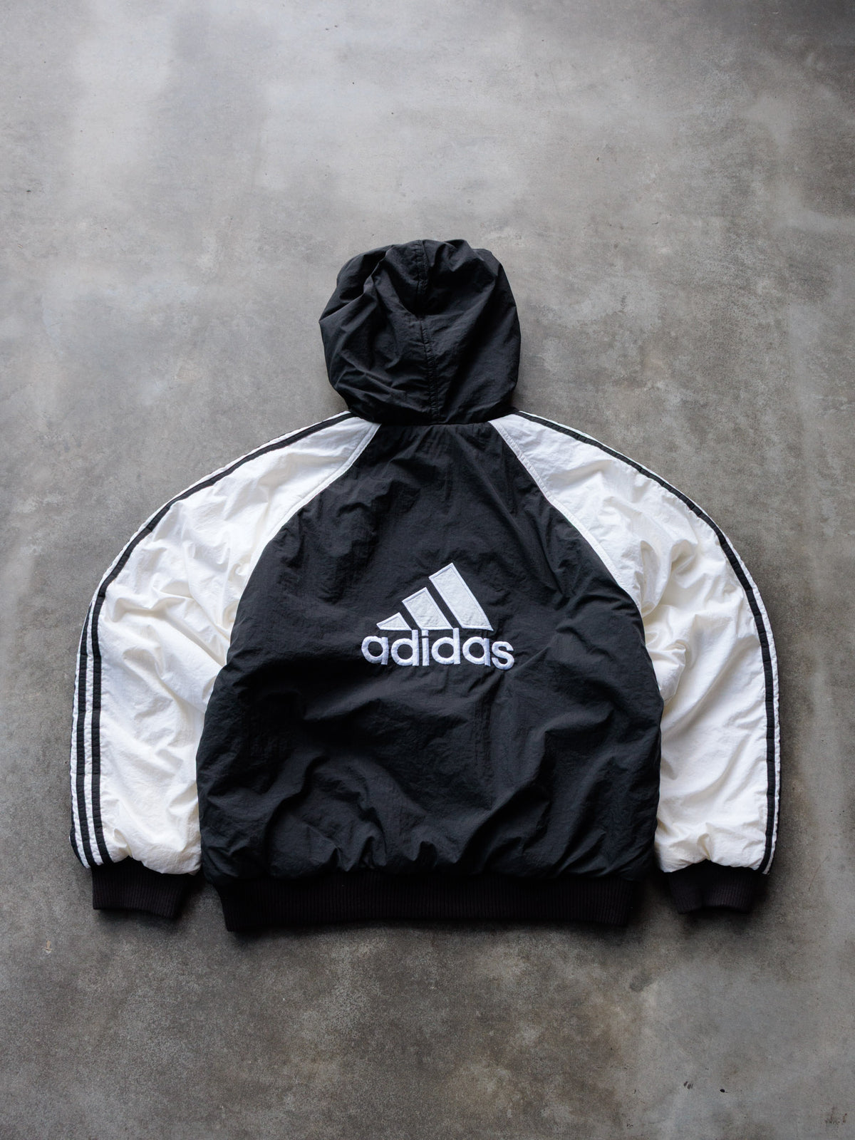 Vintage 90s Black & White Adidas Reversible Hooded Jacket (M)