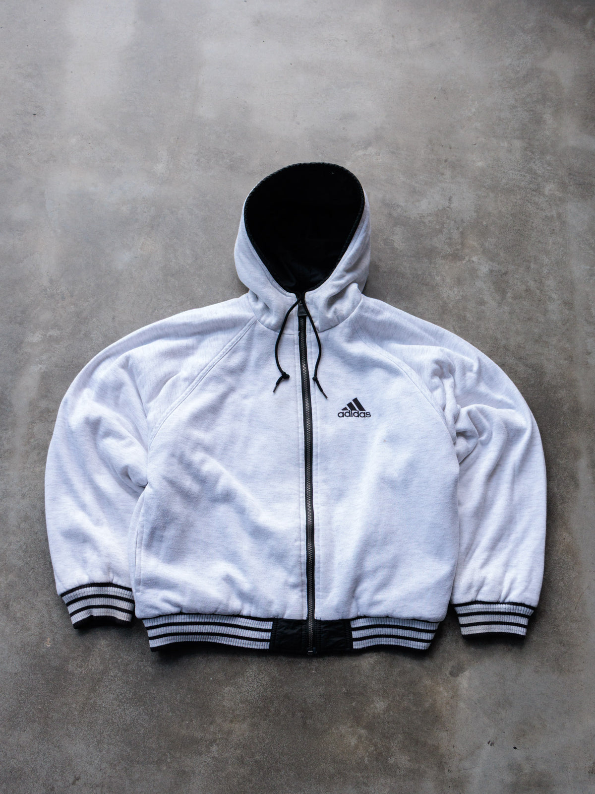 Vintage 90s Black & White Adidas Reversible Hooded Jacket (M)