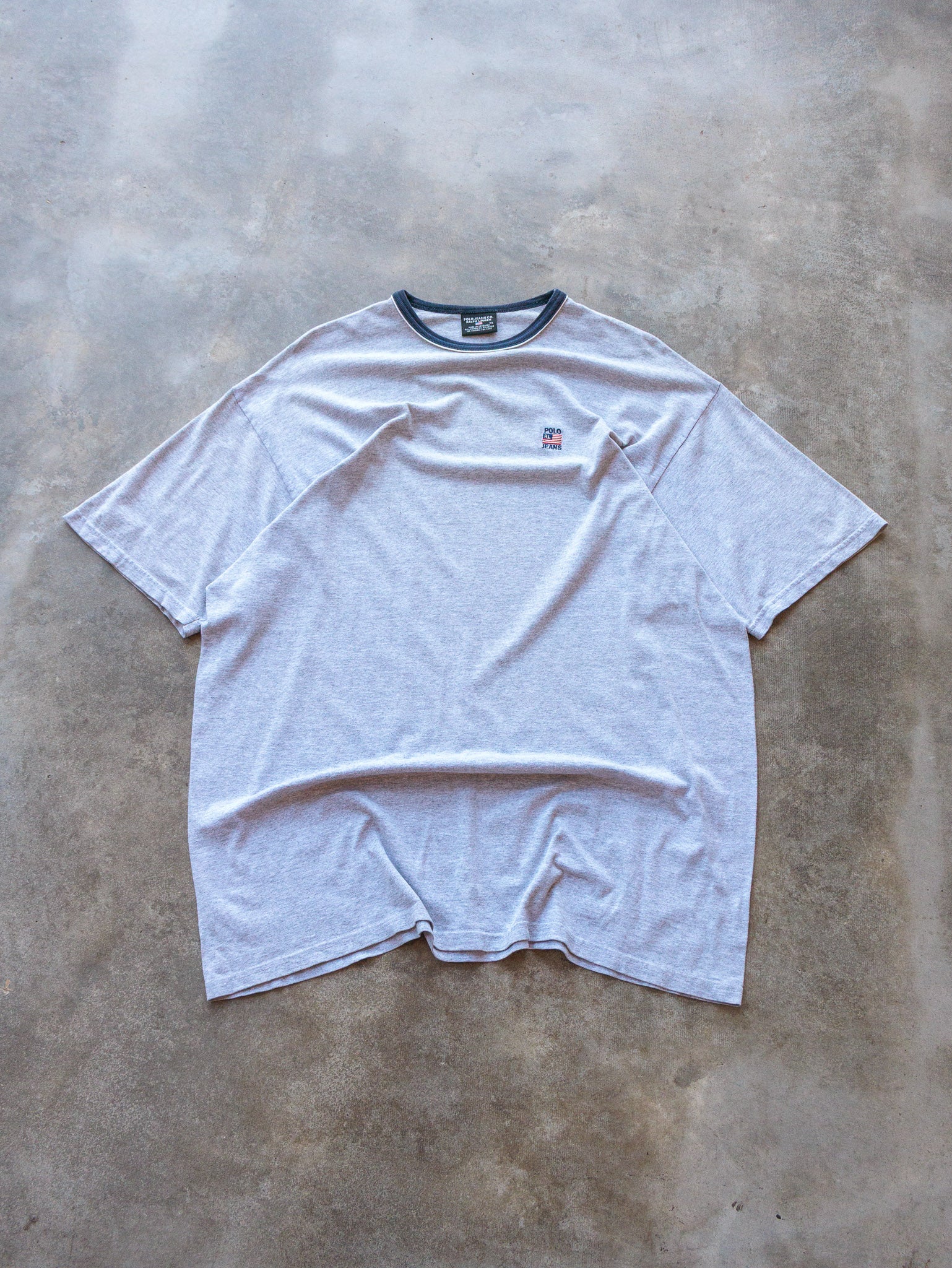 Vintage Grey Polo Ralph Lauren Embroidered Ringer Tee (XL)