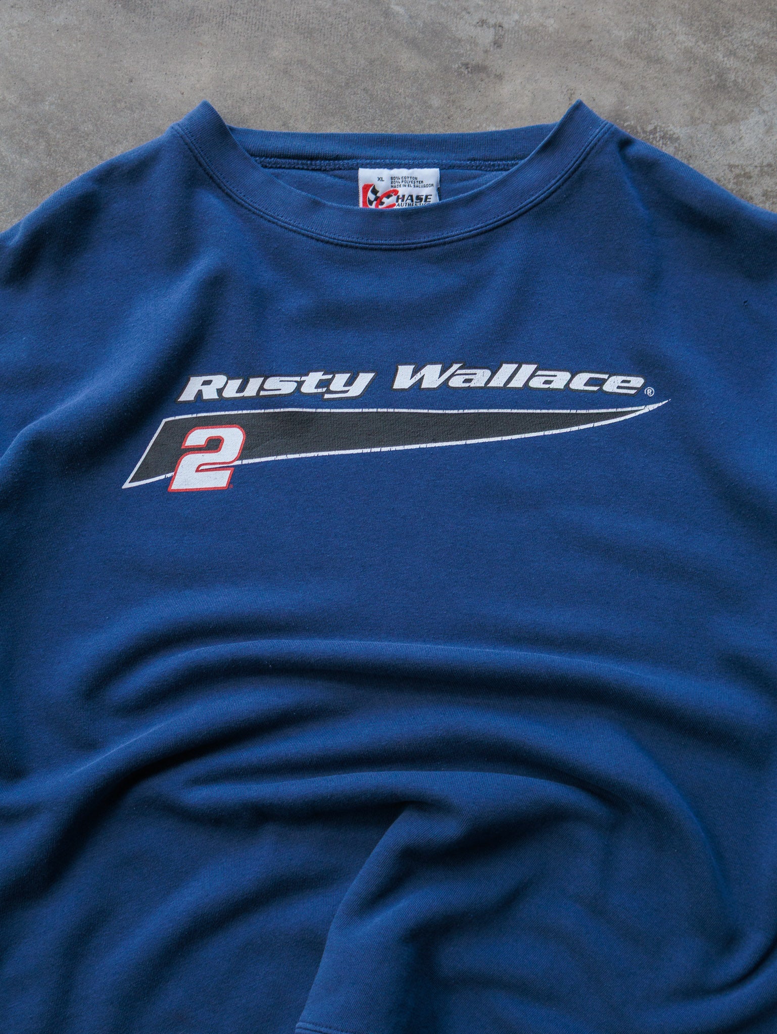 Vintage 00s Blue Chase Authentics Rusty Wallace NASCAR Sweatshirt (XL)