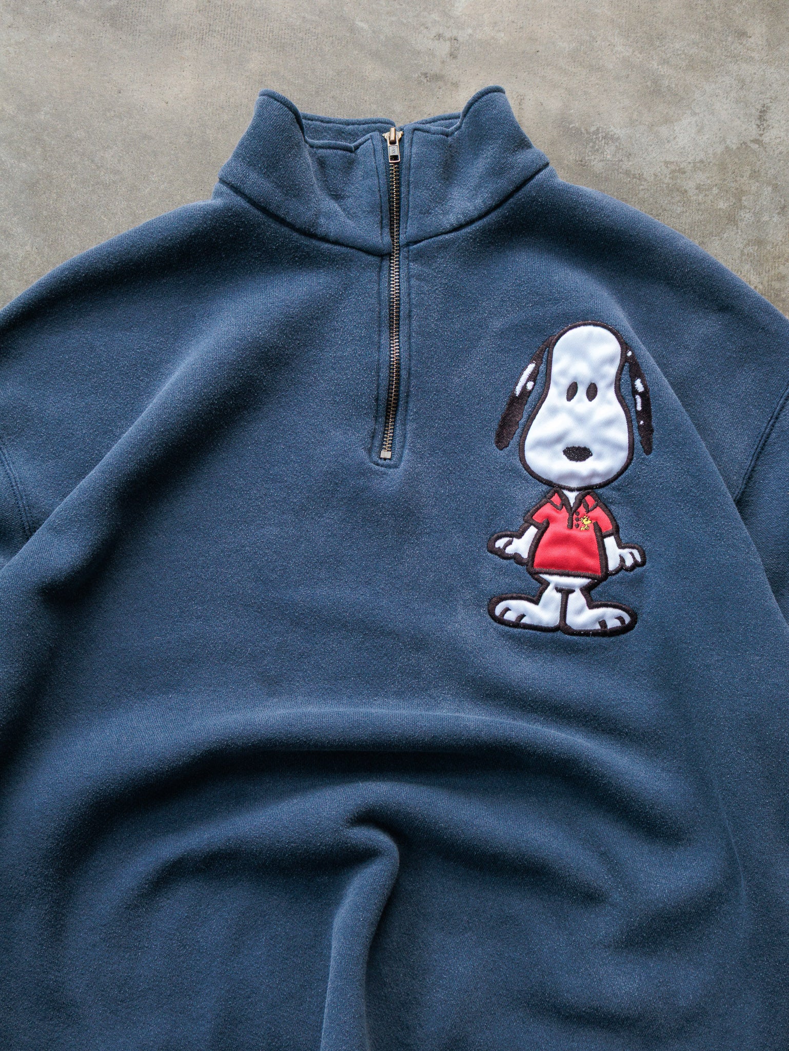 Vintage Navy Snoopy Peanuts Quarter Zip Sweatshirt (L)