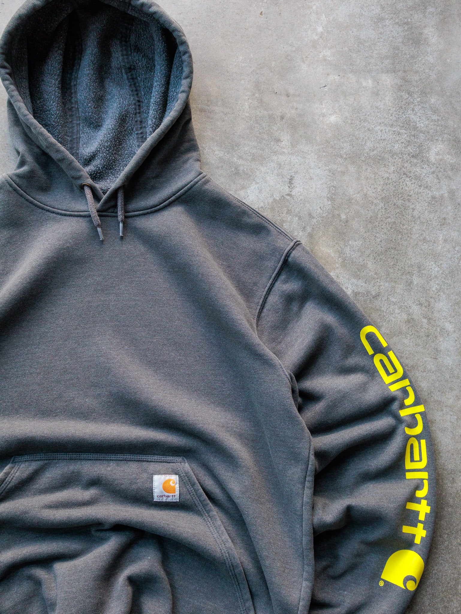 Vintage Grey Carhartt Sleeve Spell Out Hoodie (M)