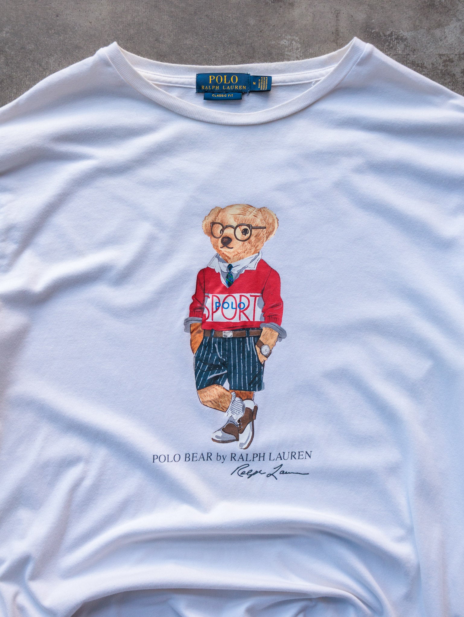 Vintage White Polo Ralph Lauren Polo Bear Tee (M)