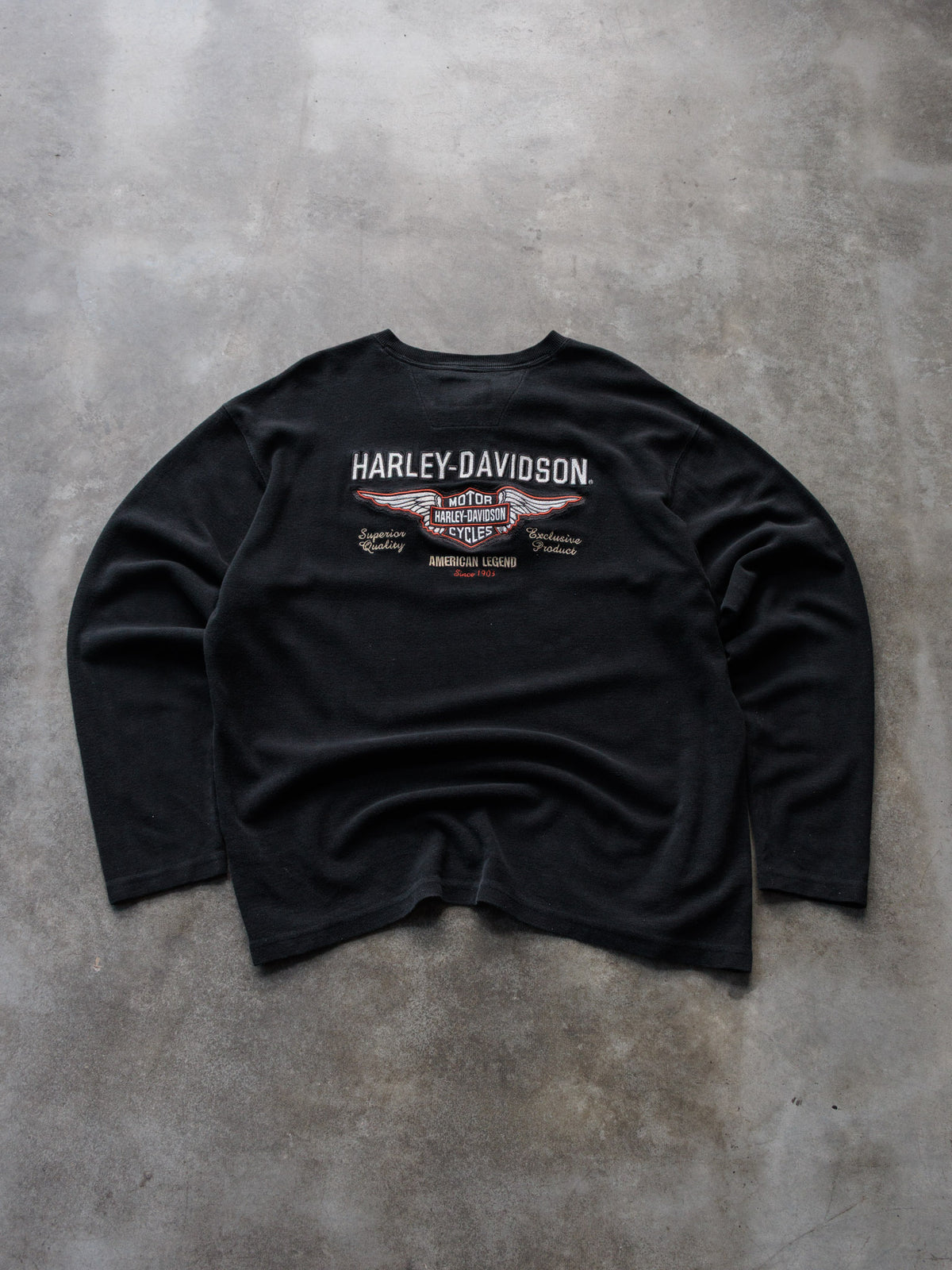 Vintage 00s Black Harley-Davidson Henley Long Sleeve Tee (XL)