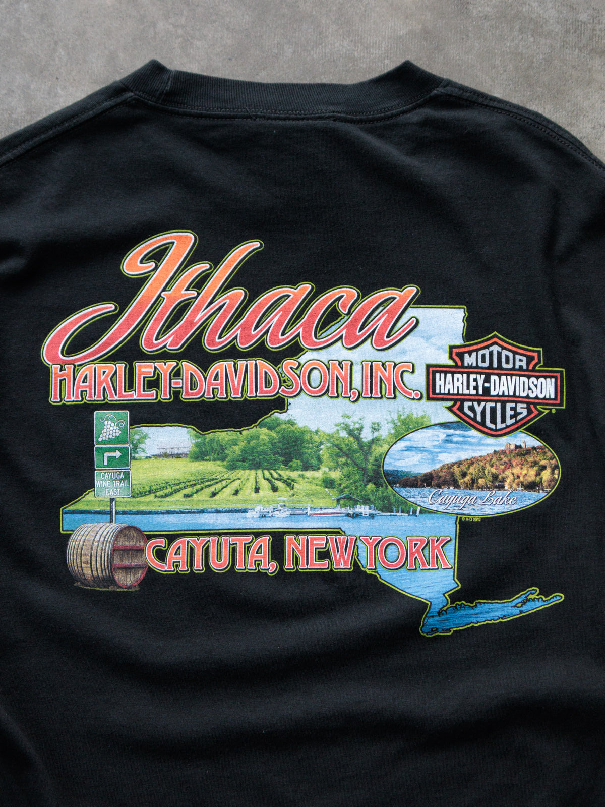 Vintage 2012 Black Harley-Davidson Ithaca Cayuta New York Long Sleeve Tee (L)