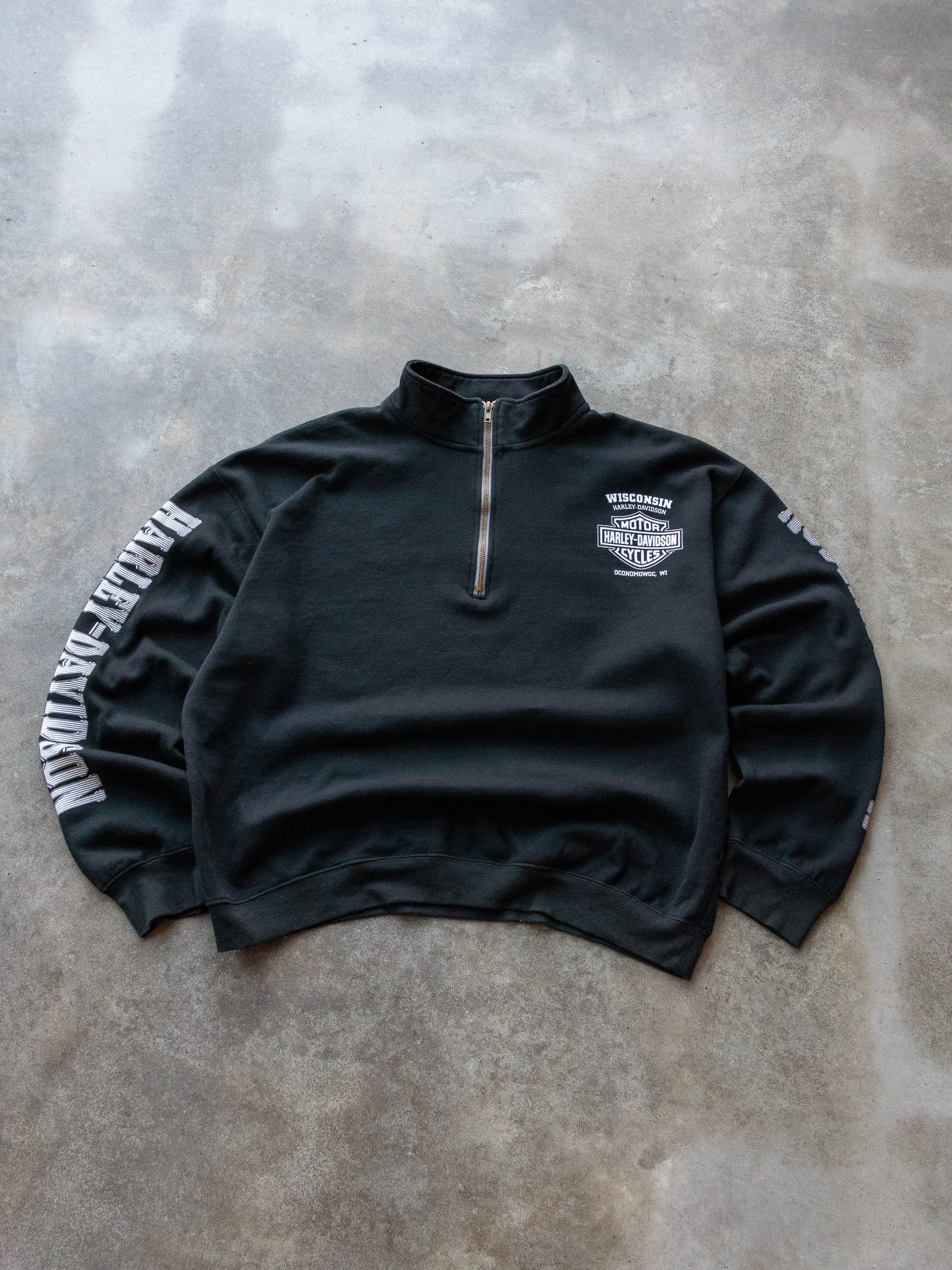 Vintage Black Harley-Davidson Wisconsin Quarter Zip Sweatshirt (2XL)