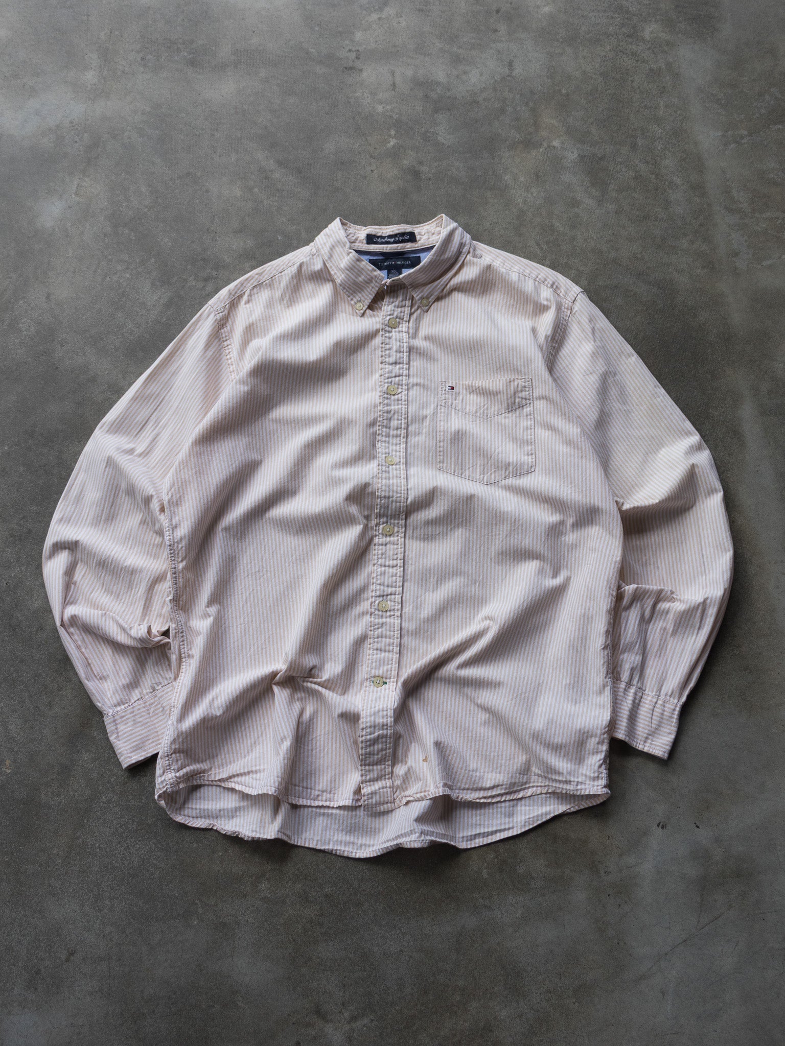 Vintage Beige Striped Tommy Hilfiger Shirt (L)