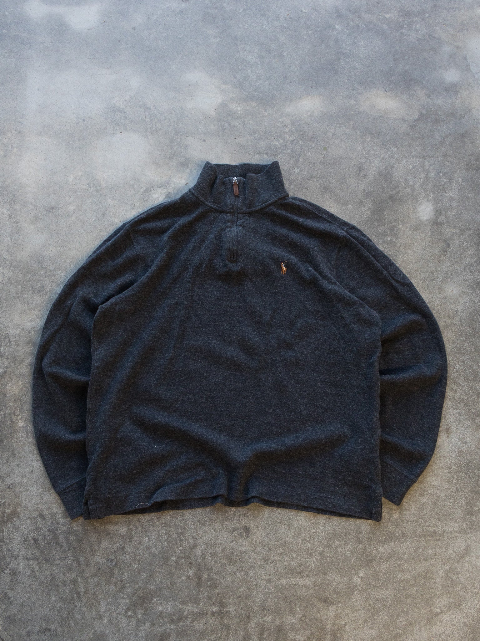Vintage Charcoal Polo Ralph Lauren Quarter Zip Knit (L)