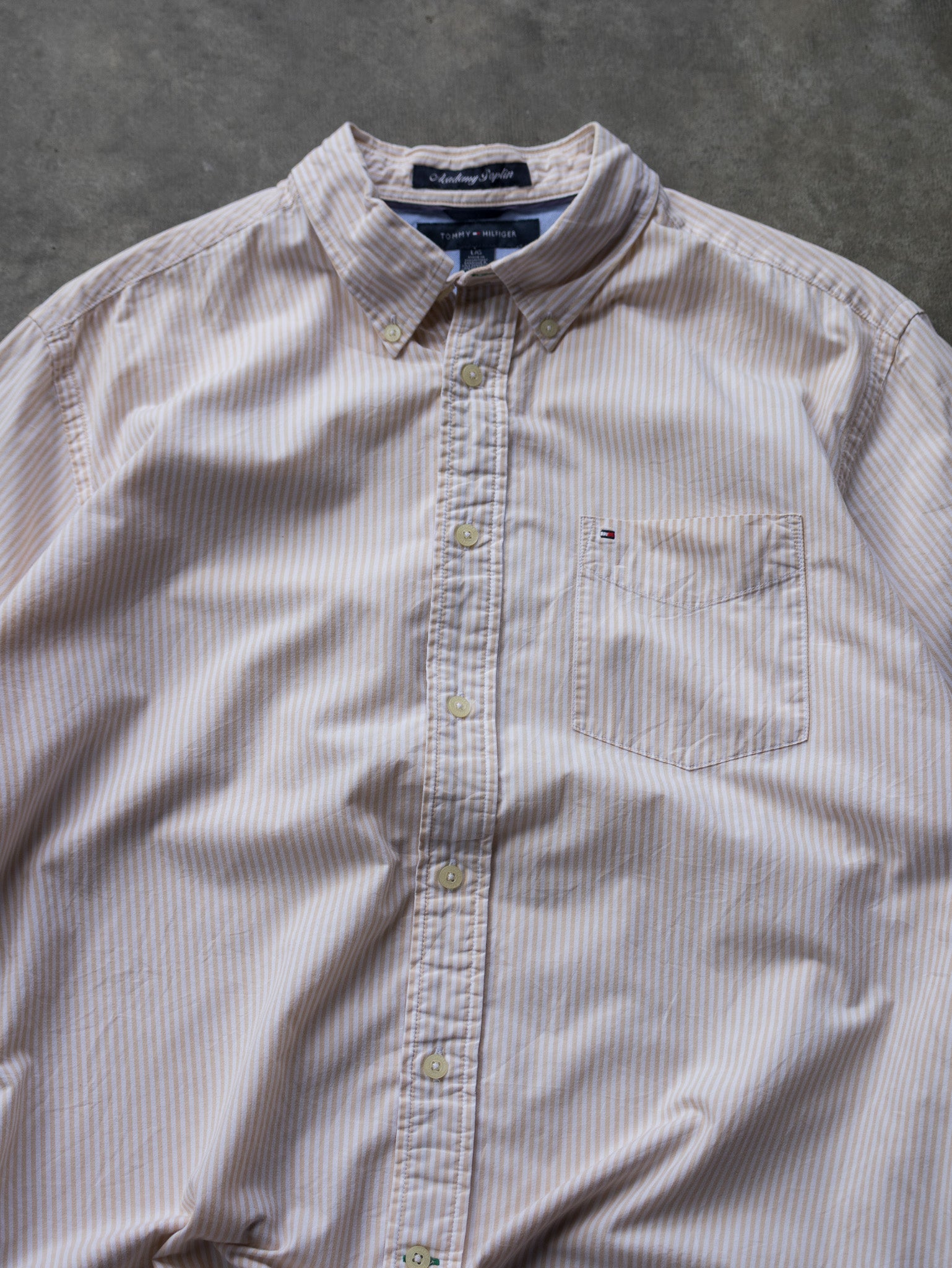 Vintage Beige Striped Tommy Hilfiger Shirt (L)