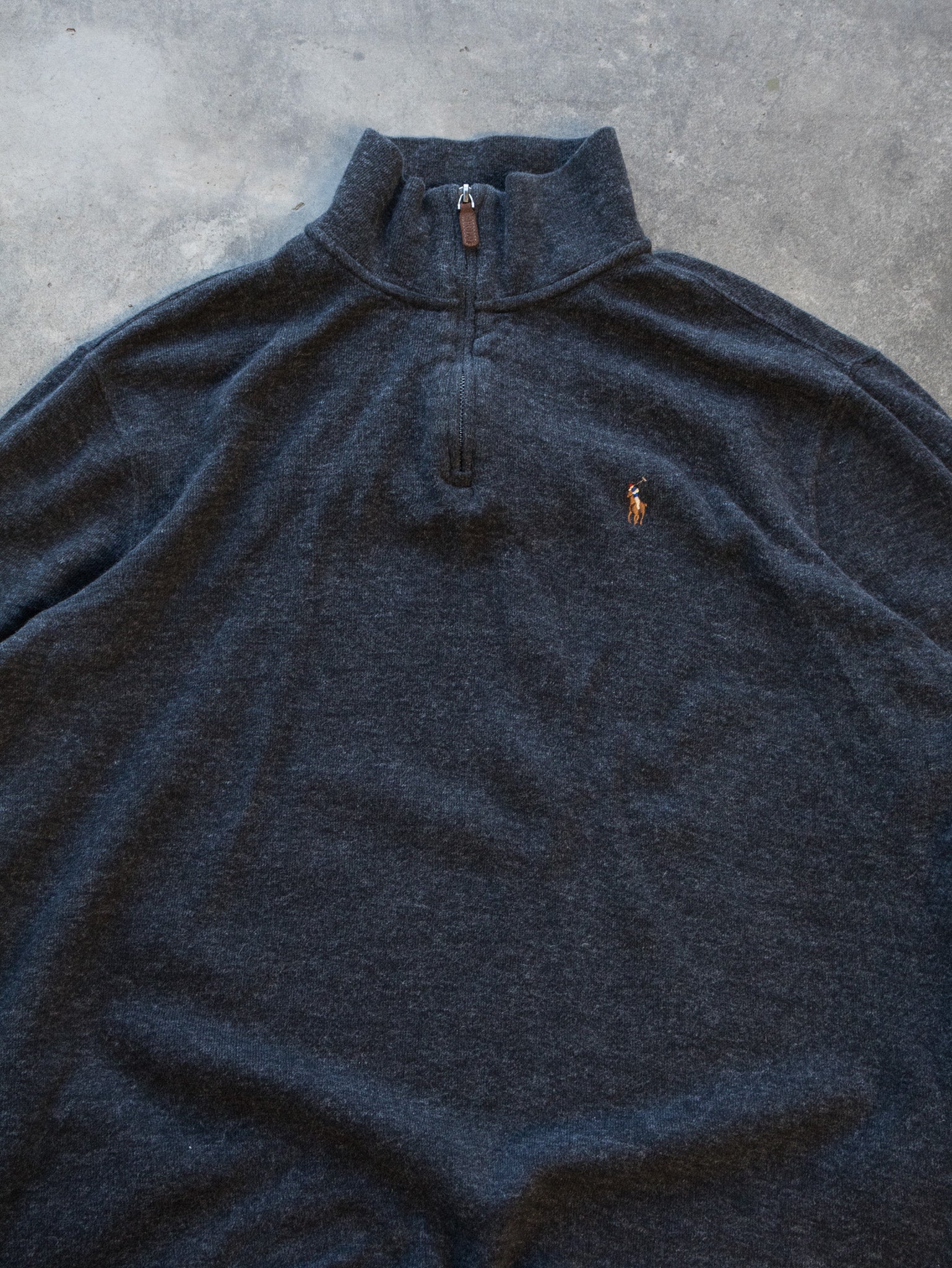 Vintage Charcoal Polo Ralph Lauren Quarter Zip Knit (L)