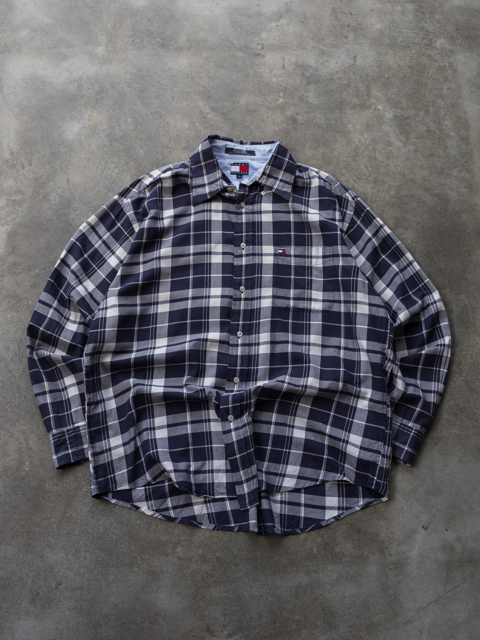 Vintage Navy Check Tommy Hilfiger Shirt (L)