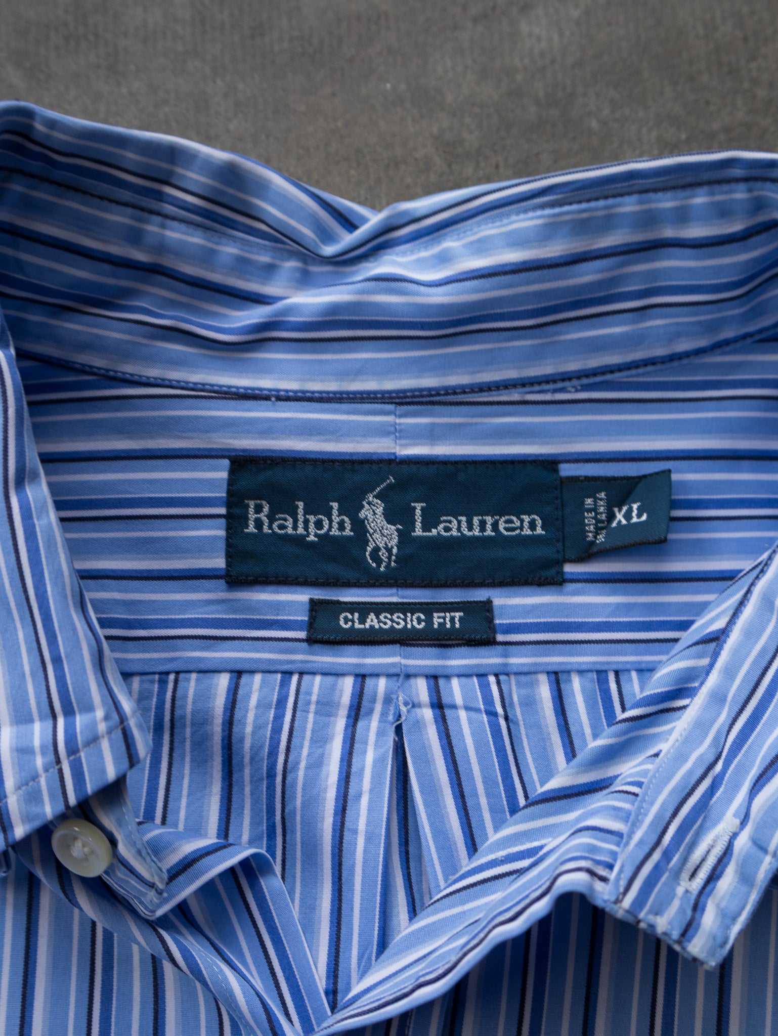 Vintage Blue Striped Ralph Lauren Shirt (XL)