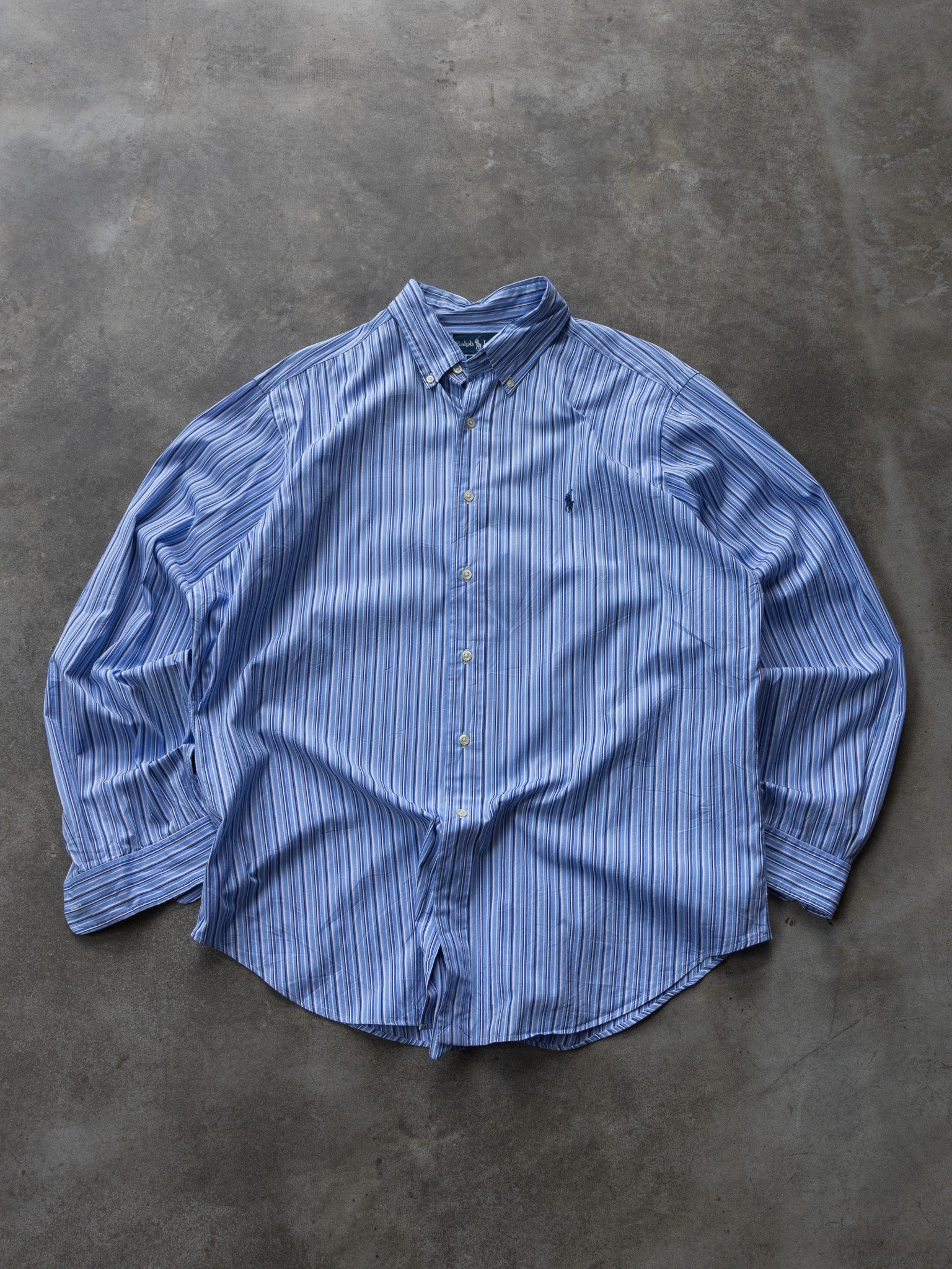 Vintage Blue Striped Ralph Lauren Shirt (XL)
