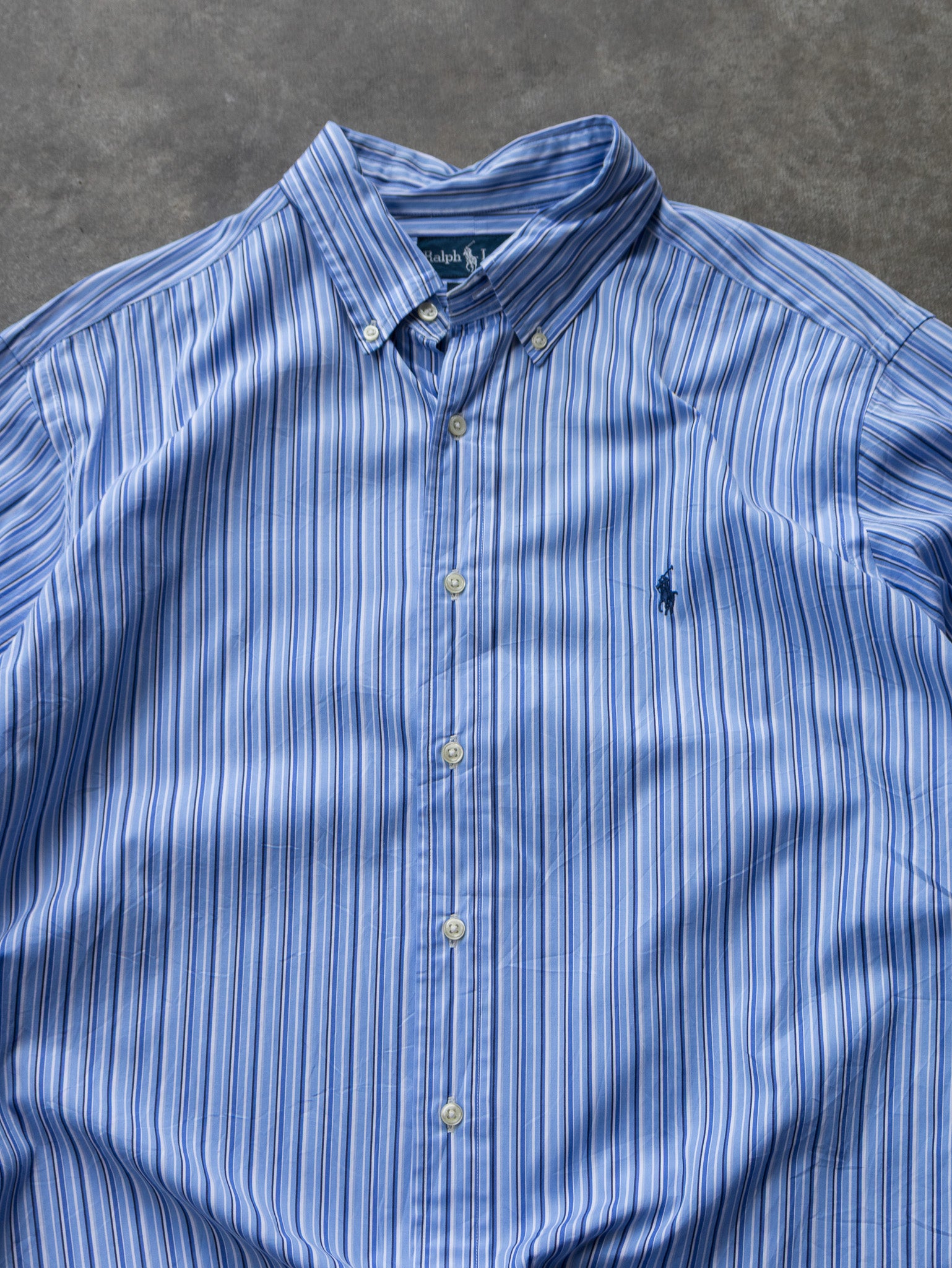 Vintage Blue Striped Ralph Lauren Shirt (XL)