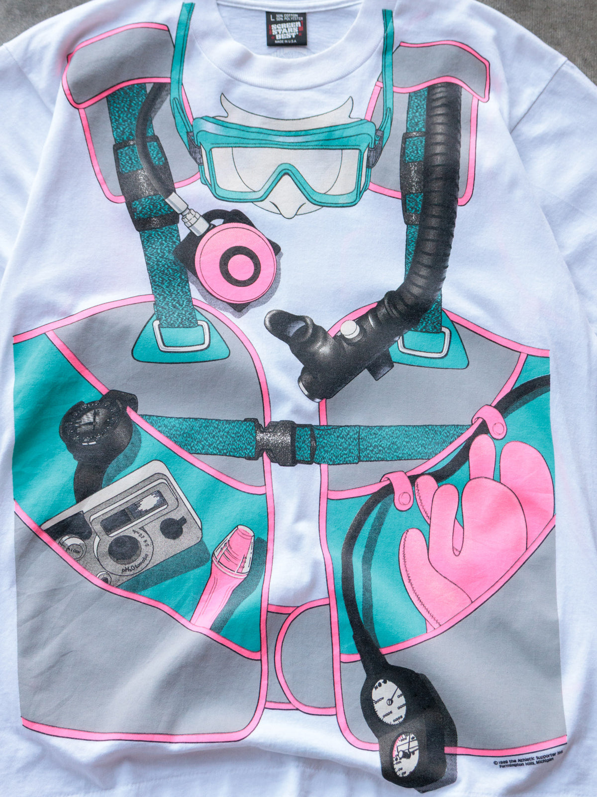 Vintage 90s White Dive Belize Scuba Gear Tee (L)