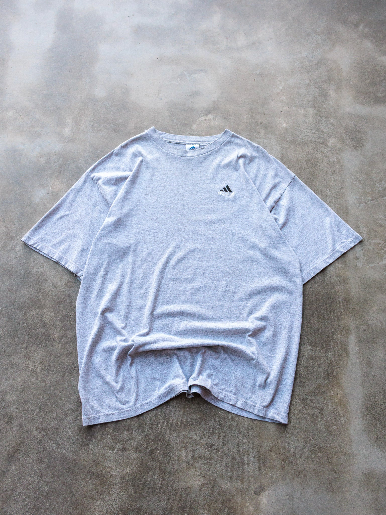 Vintage 90s Grey Adidas Embroidered Logo Tee (XL)