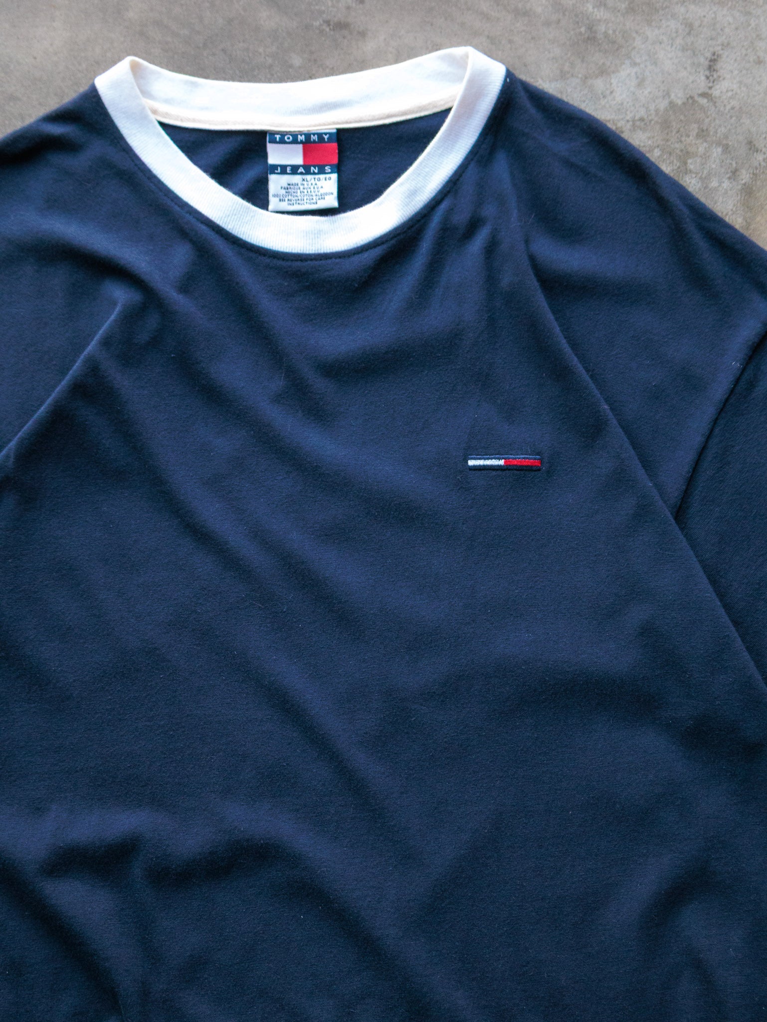 Vintage 90s Navy Tommy Hilfiger Ringer Tee (XL)