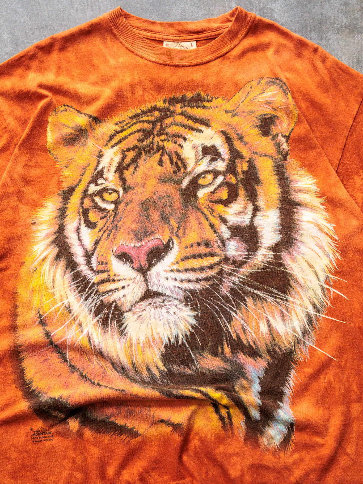 Vintage 2000 Orange Tie Dye Tiger Graphic Tee (L)