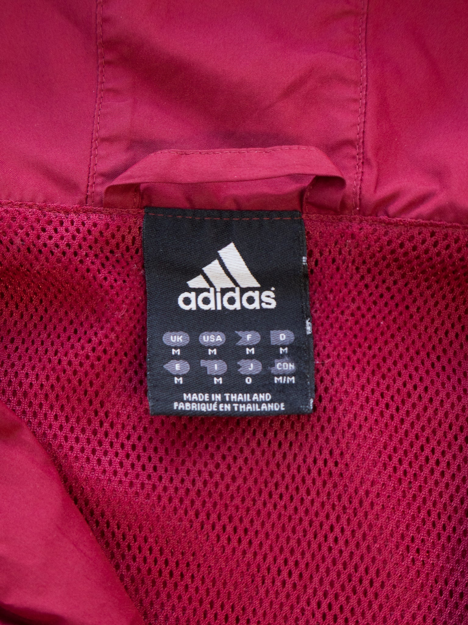 Vintage Red Adidas 3-Stripe Hooded Pullover Jacket (M)