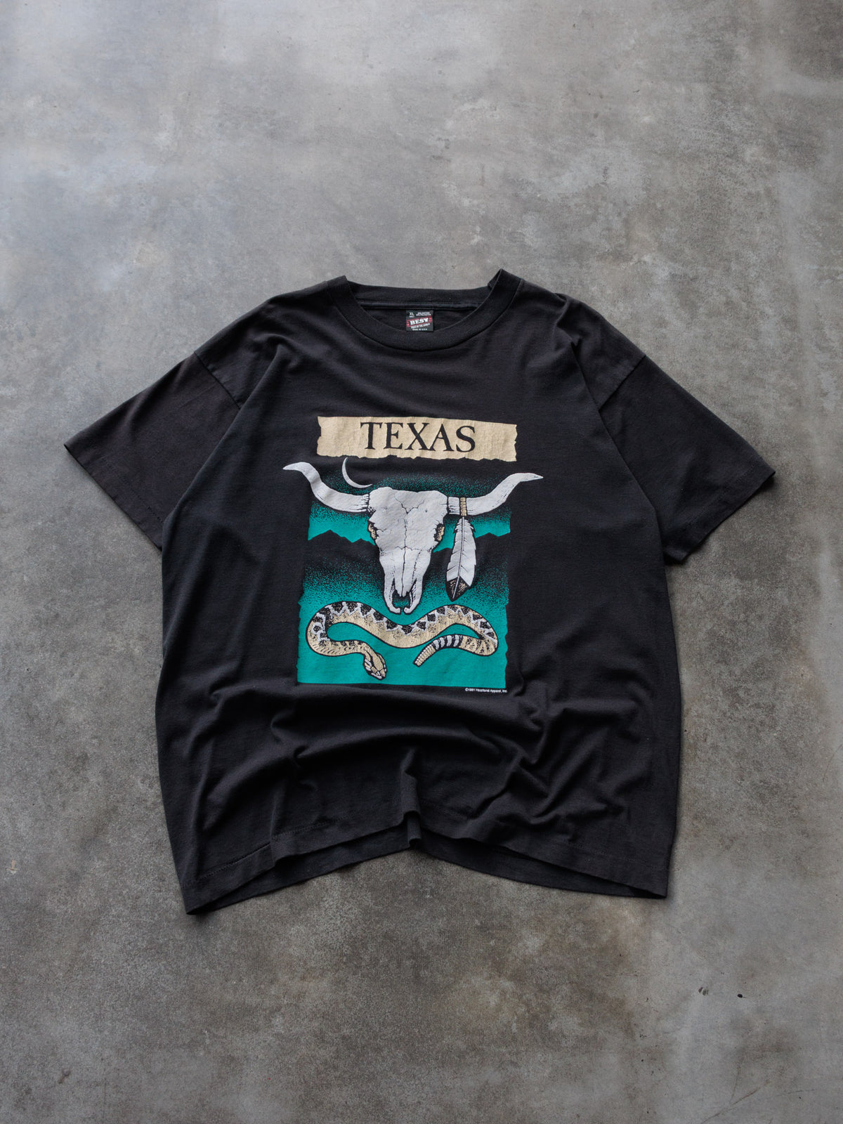 Vintage 90s Black Texas Longhorn Skull Tee (XL)