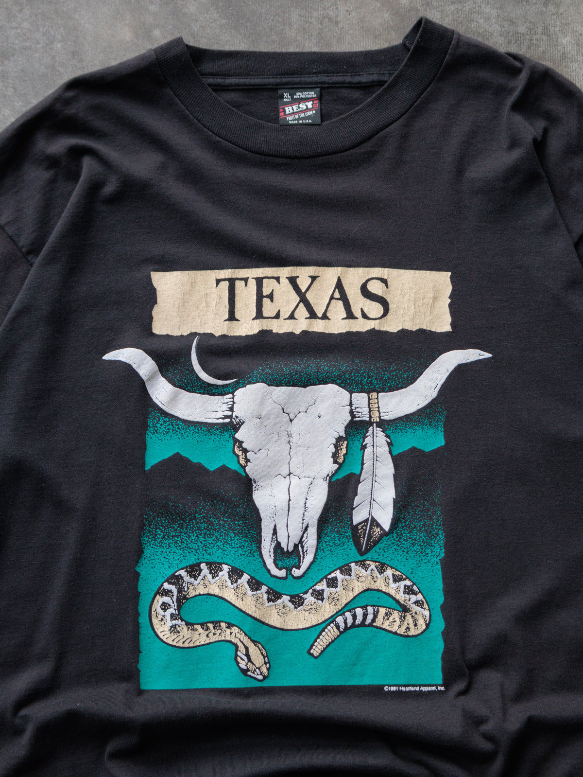 Vintage 90s Black Texas Longhorn Skull Tee (XL)
