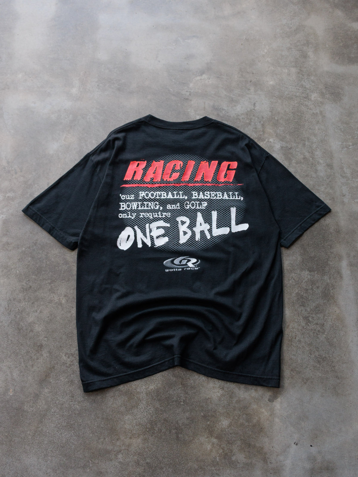 Vintage 00s Black Gotta Race One Ball Slogan Tee (XL)