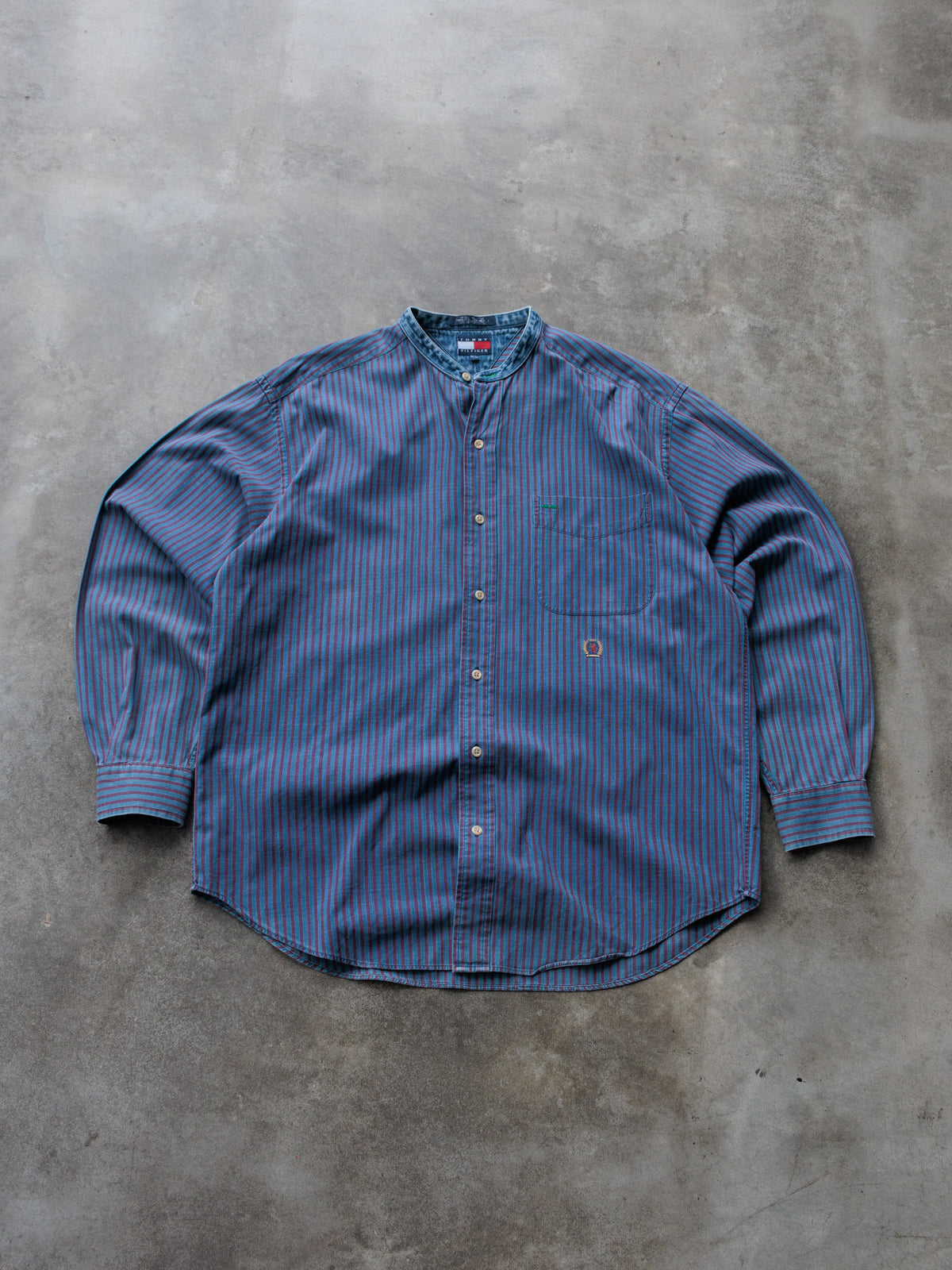 Vintage 90s Blue Striped Tommy Hilfiger Shirt (M)