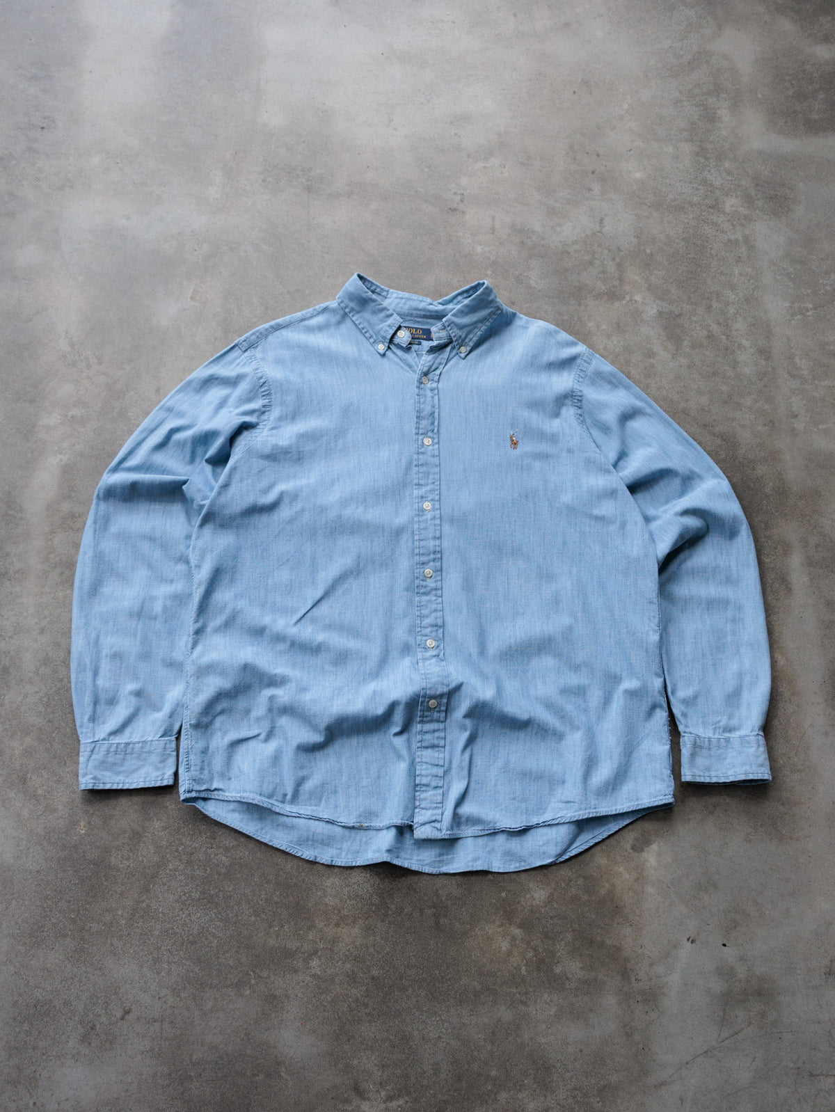 Vintage Blue Polo Ralph Lauren Denim Shirt (XL)