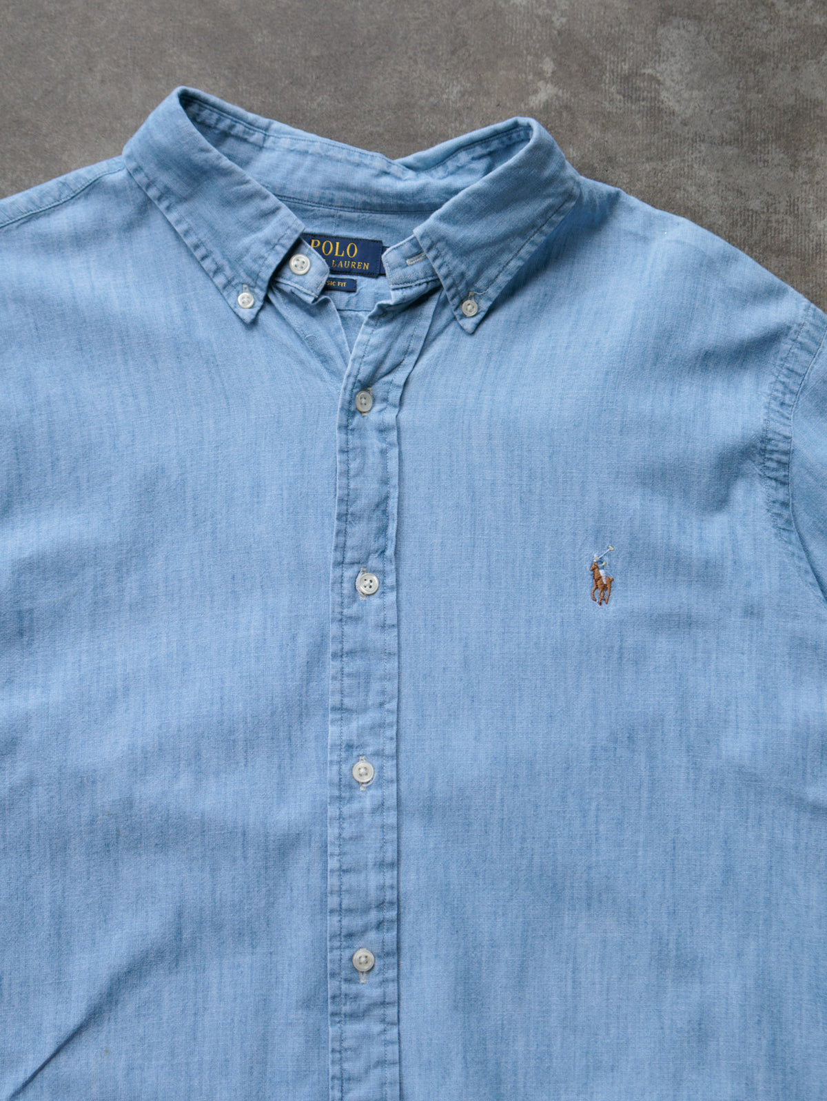Vintage Blue Polo Ralph Lauren Denim Shirt (XL)