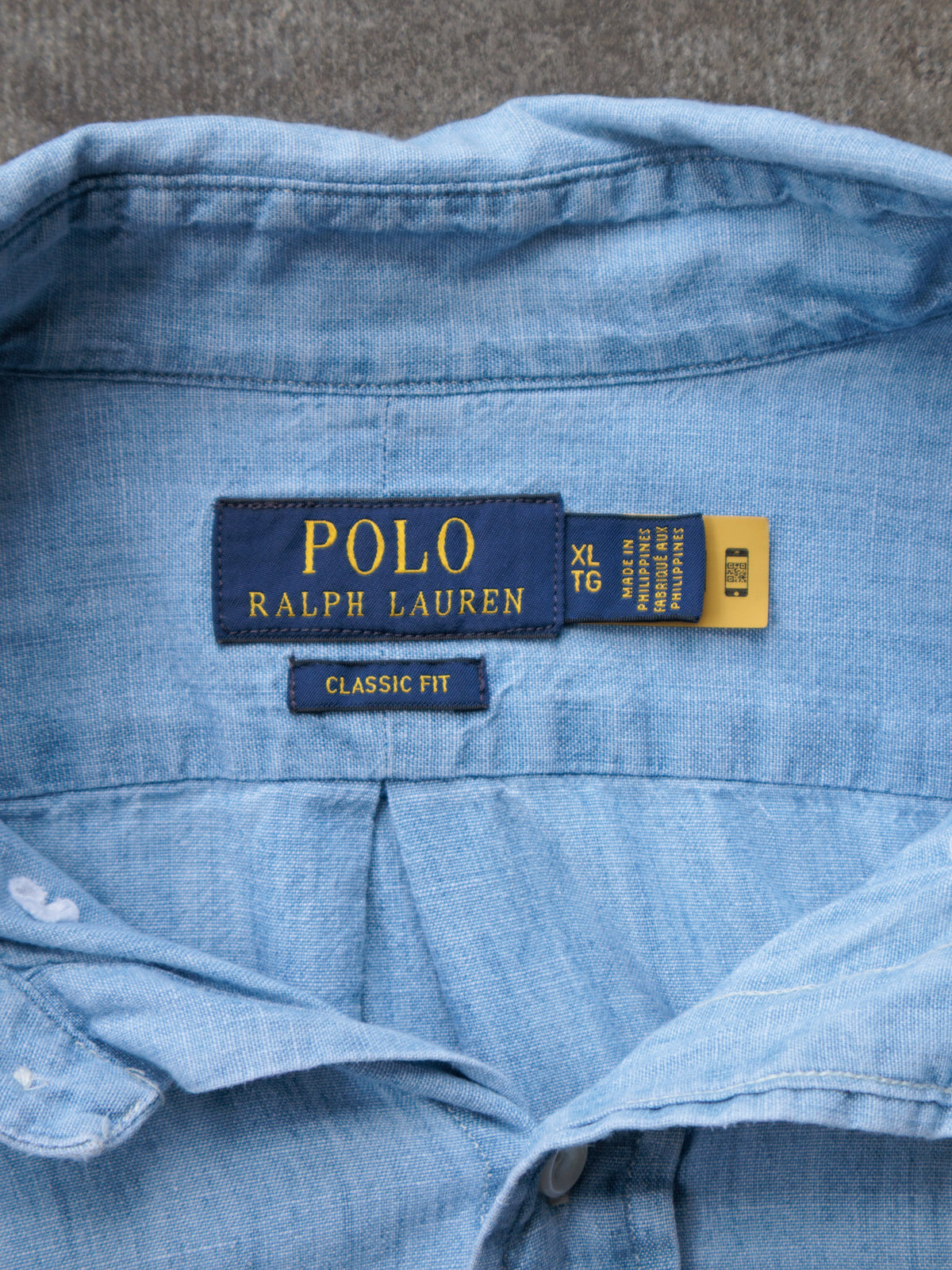 Vintage Blue Polo Ralph Lauren Denim Shirt (XL)