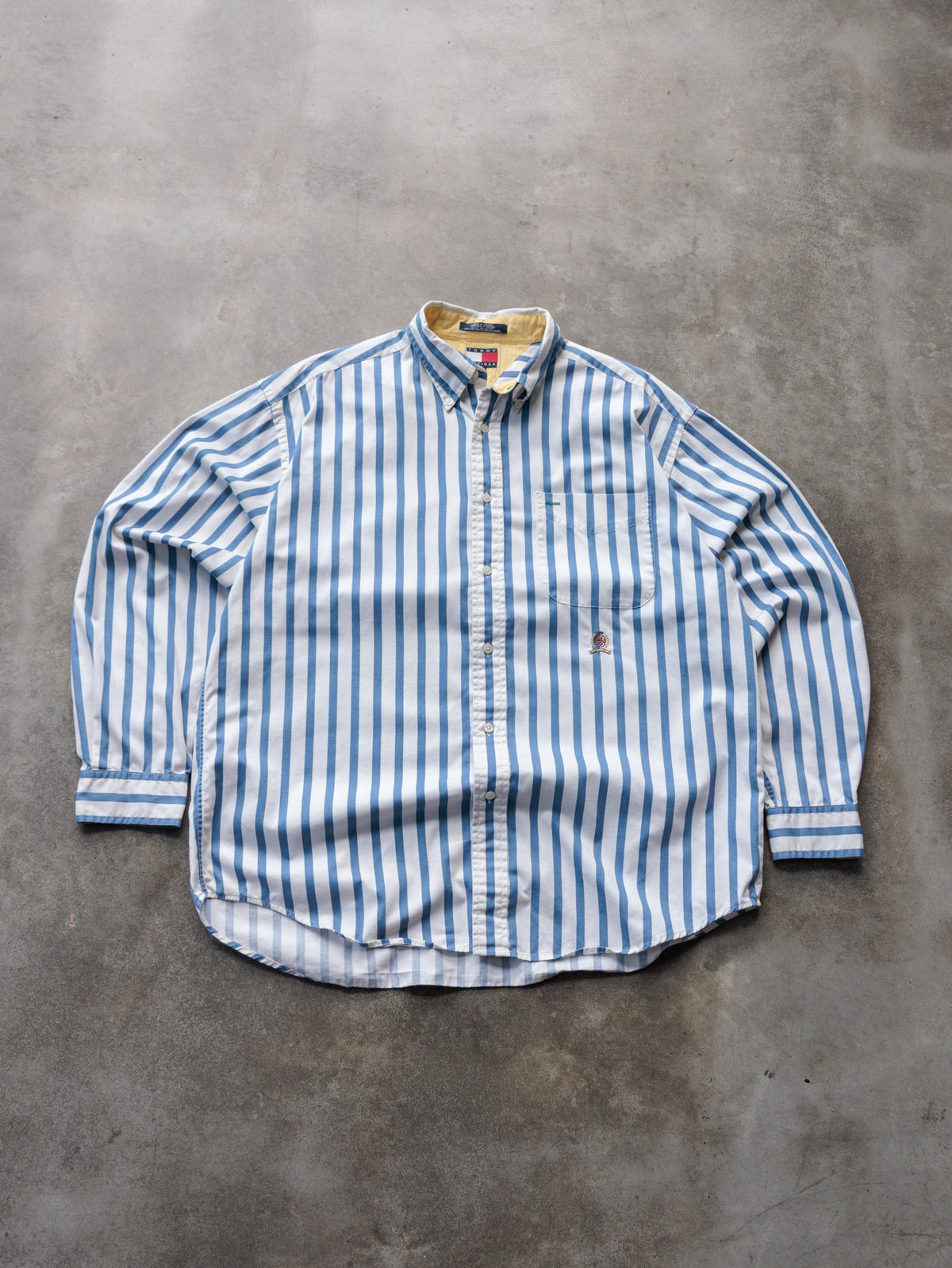 Vintage 90s Blue Striped Tommy Hilfiger Shirt (L)
