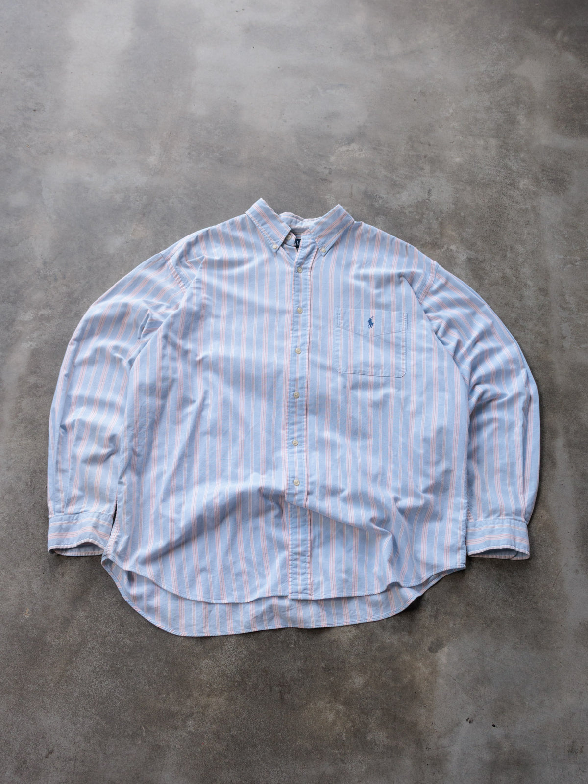 Vintage Blue Striped Ralph Lauren Shirt (XL)