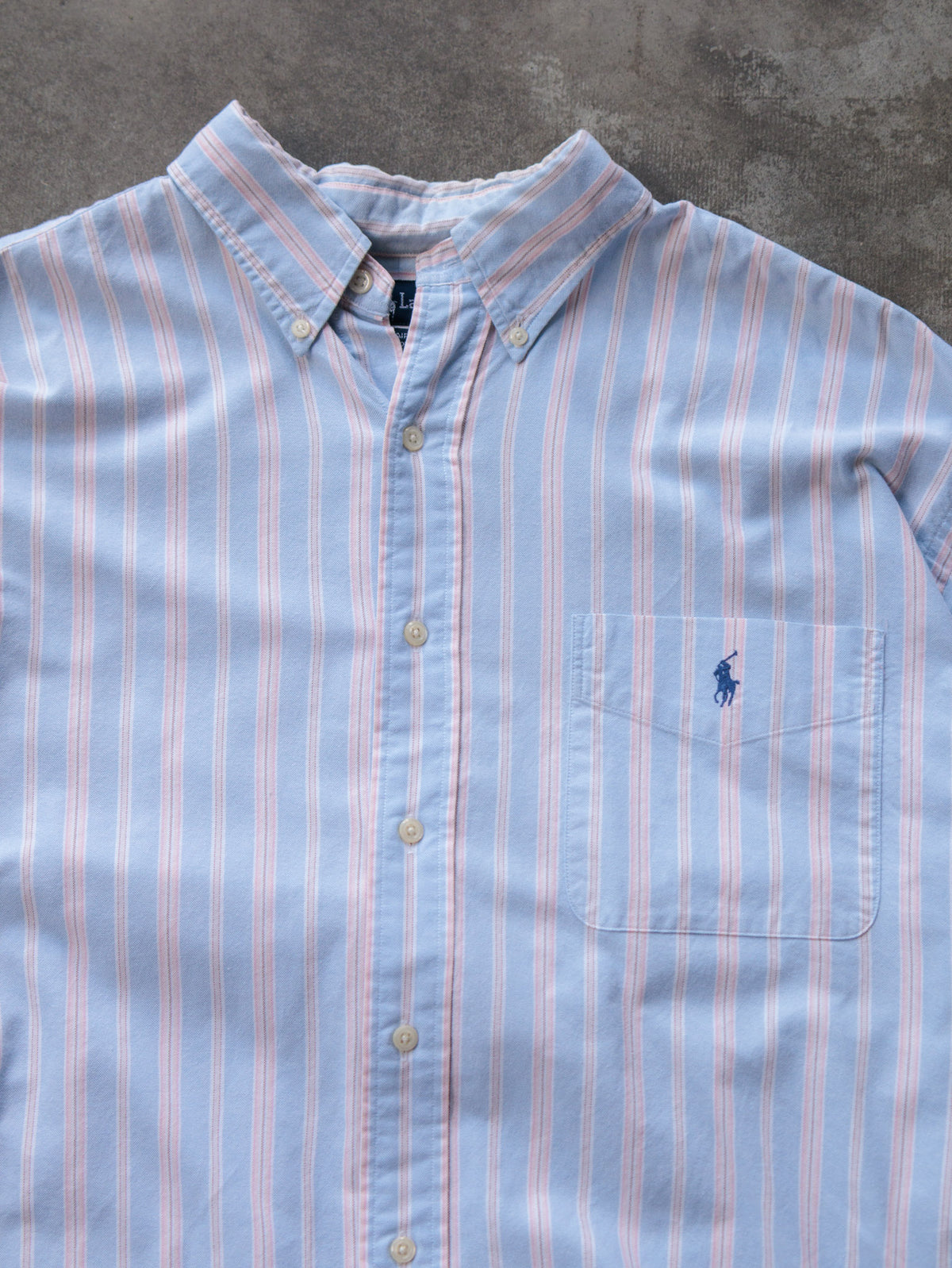 Vintage Blue Striped Ralph Lauren Shirt (XL)