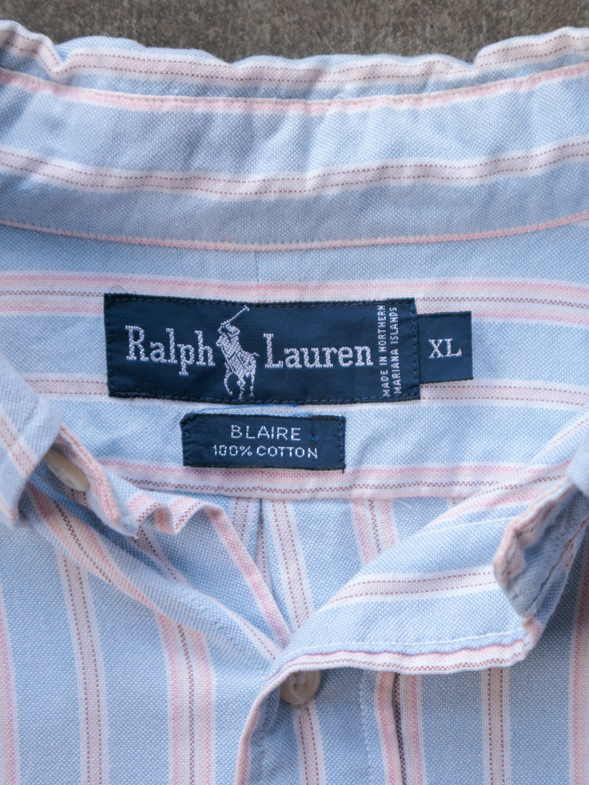 Vintage Blue Striped Ralph Lauren Shirt (XL)