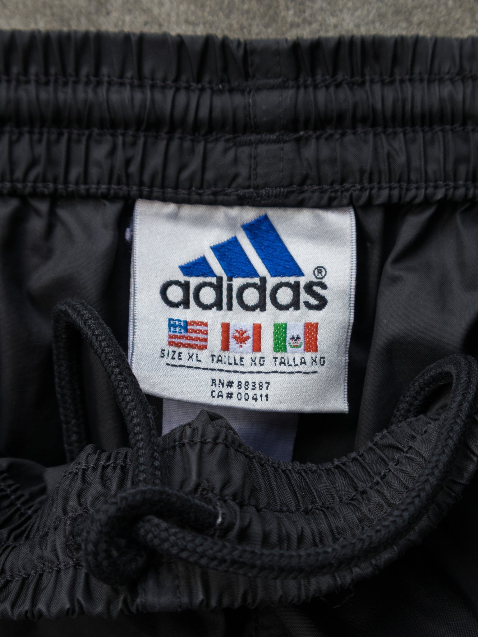 Vintage Black Adidas Three Stripe Track Pants (XL)