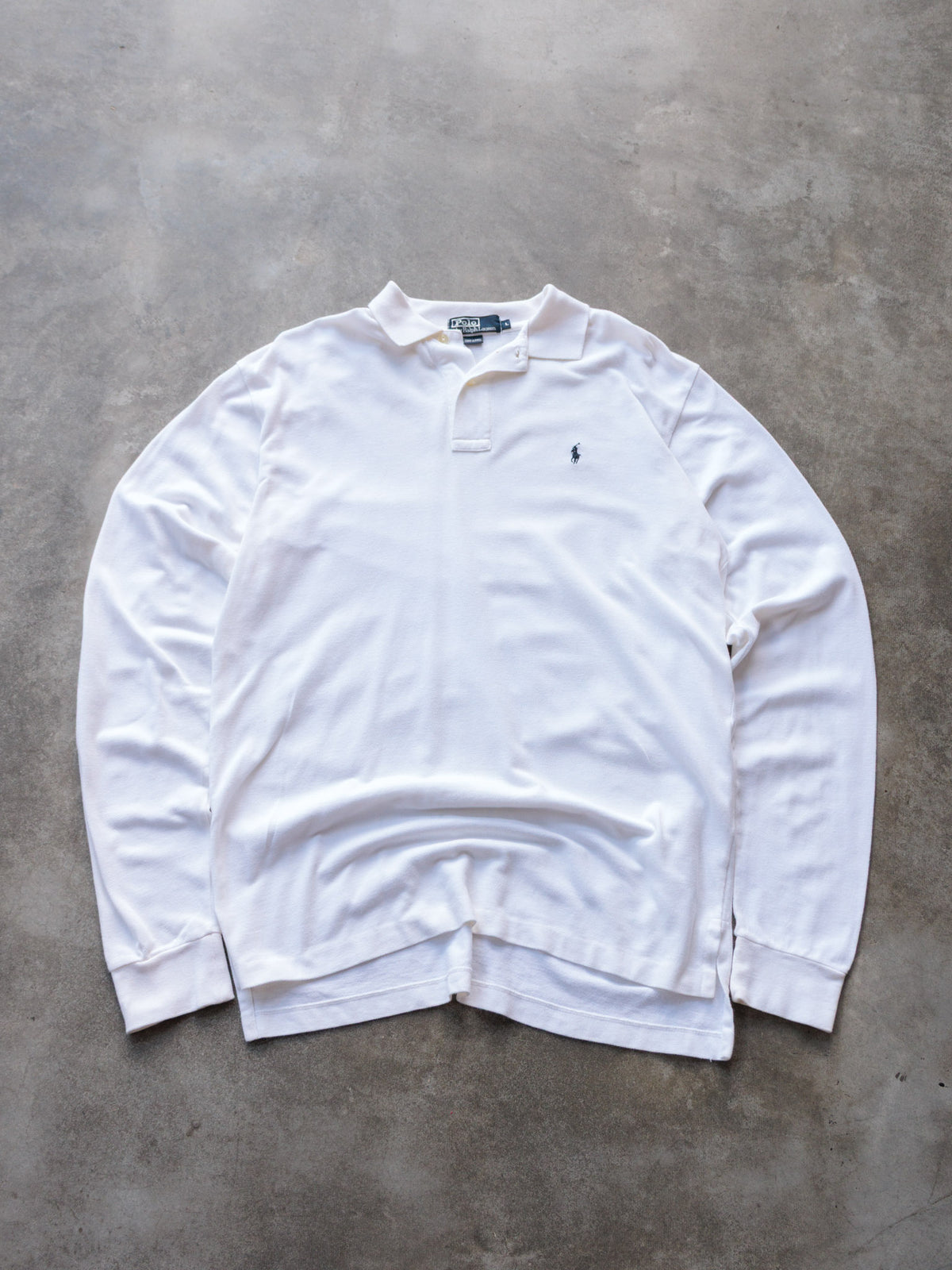 Vintage White Polo Ralph Lauren Long Sleeve Polo Shirt (L)