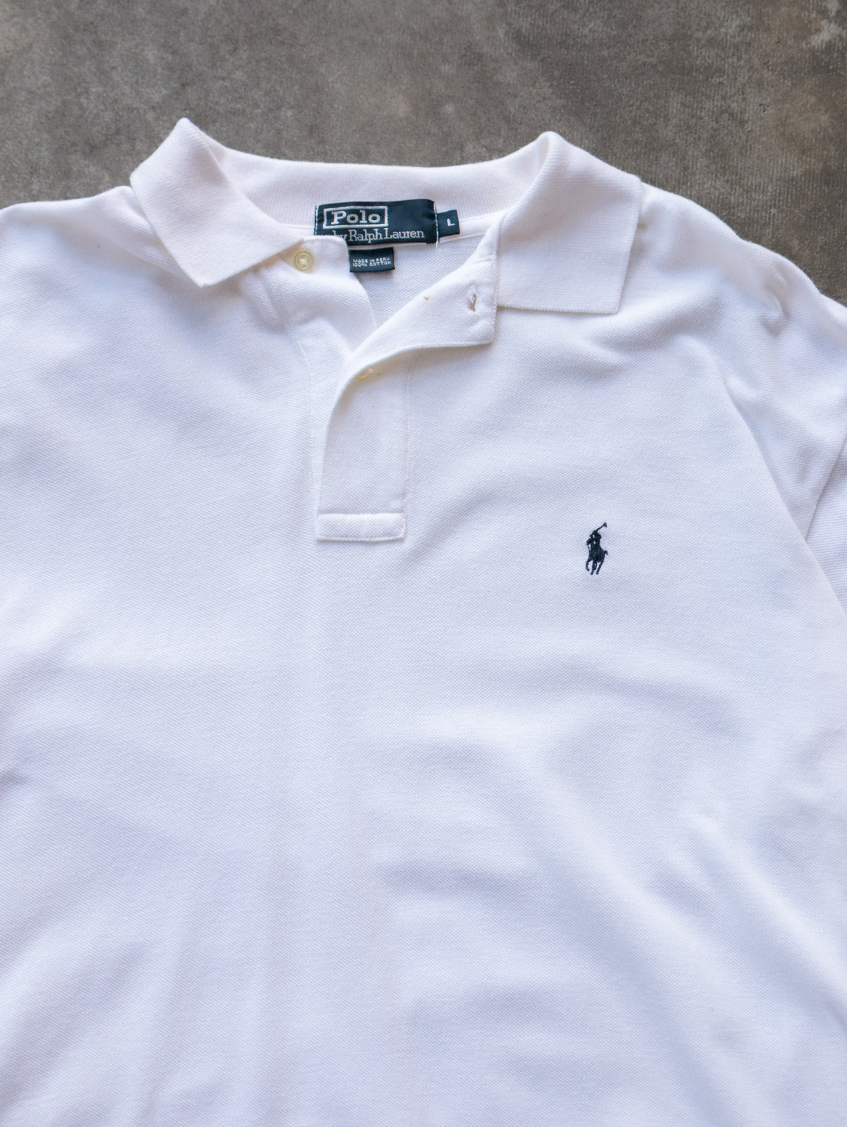 Vintage White Polo Ralph Lauren Long Sleeve Polo Shirt (L)