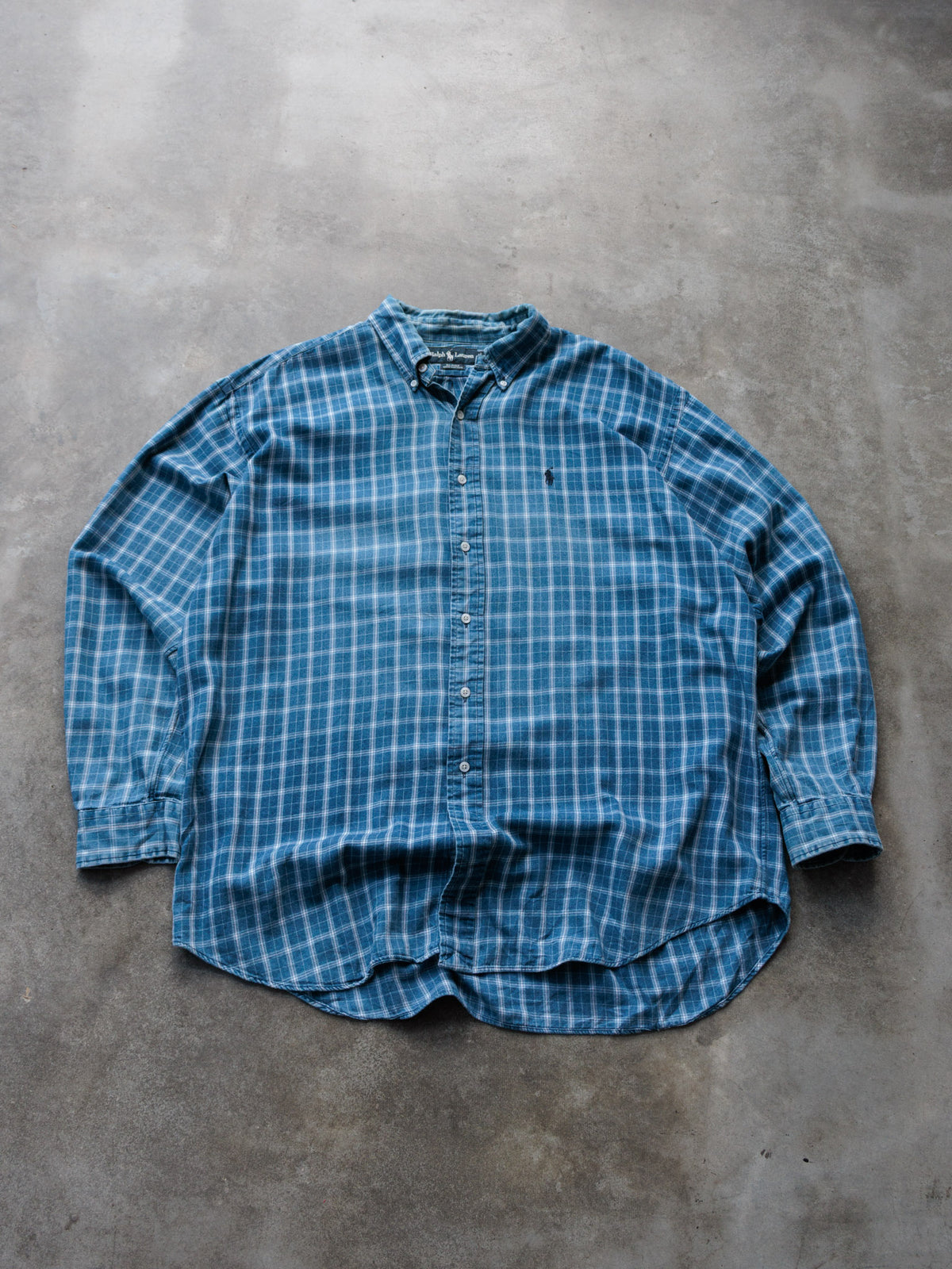Vintage Blue Plaid Ralph Lauren Shirt (XL)